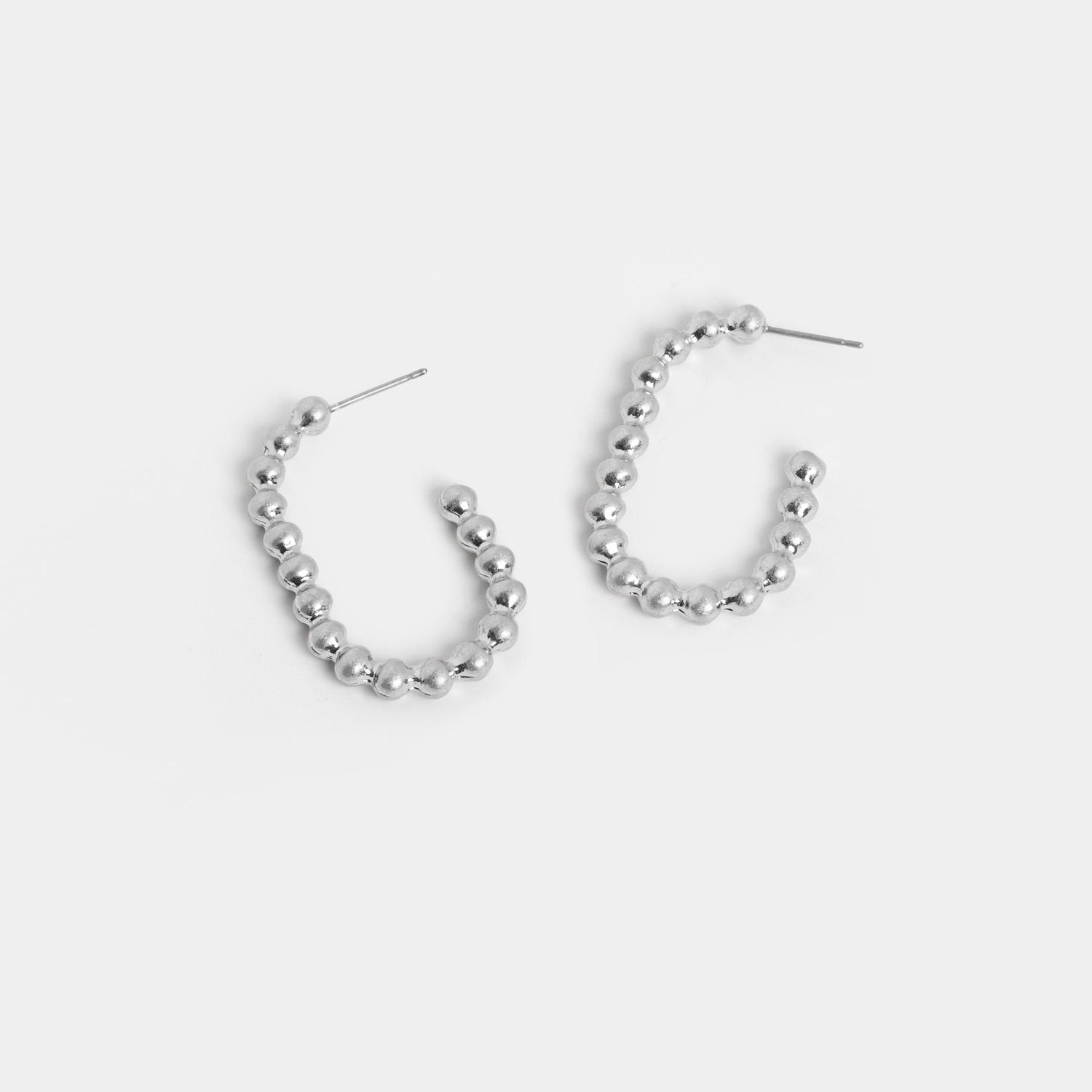 Whispers - Metal Beaded Open Oval Earrings - Silver