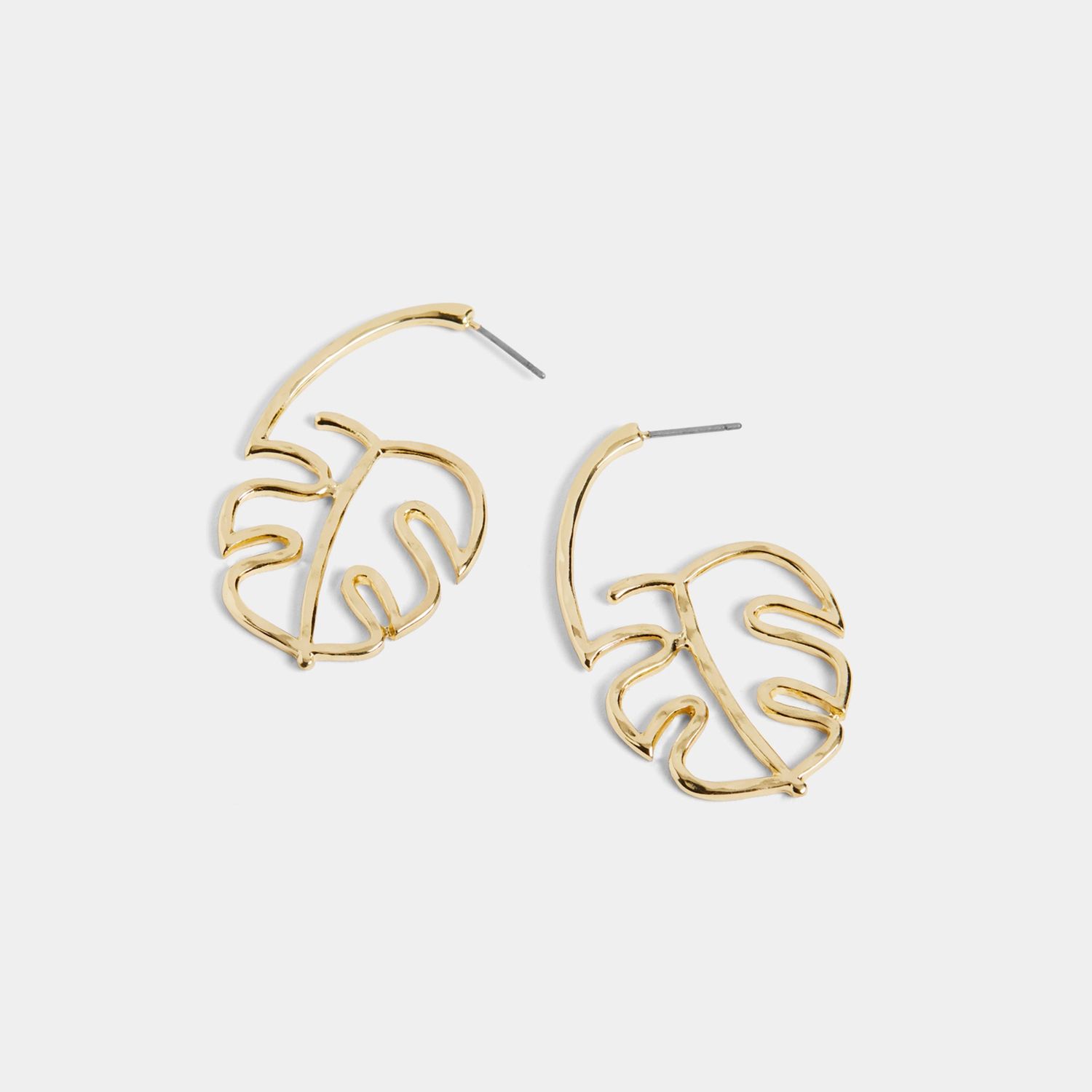 Whispers - Monstera Leaf Post Hoop Earrings - Gold