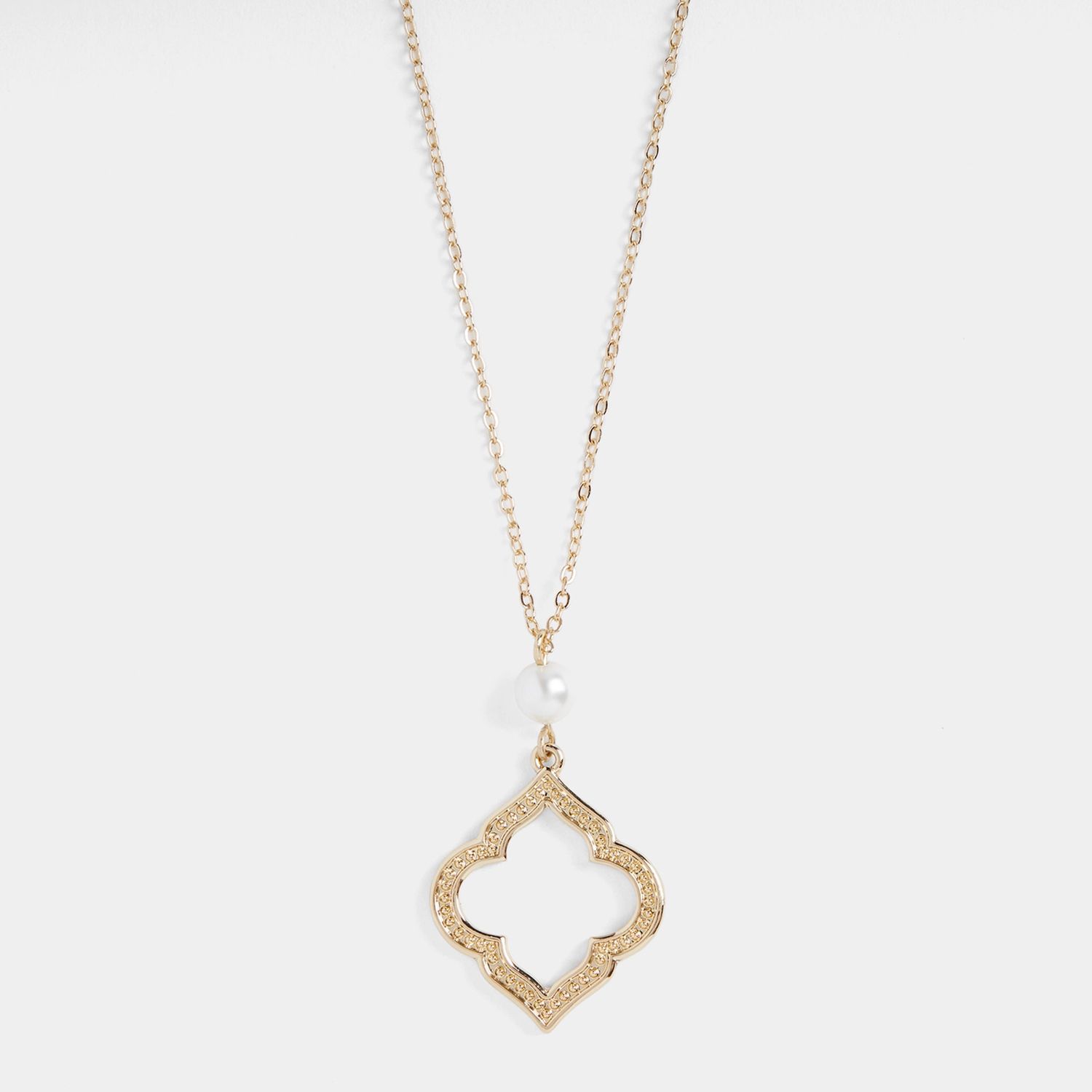 Whispers - Pearl Open Shape Dangle Necklace - Gold