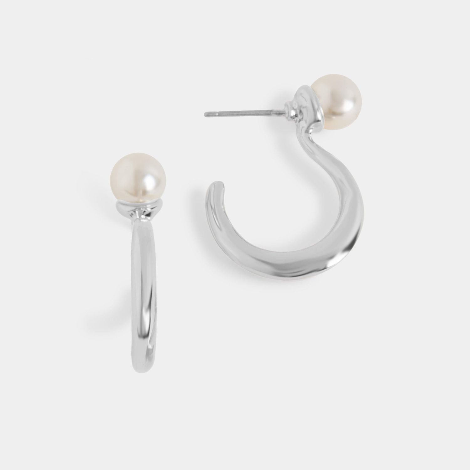 Whispers - Pearly Question Mark Hoop Earrings - Silver