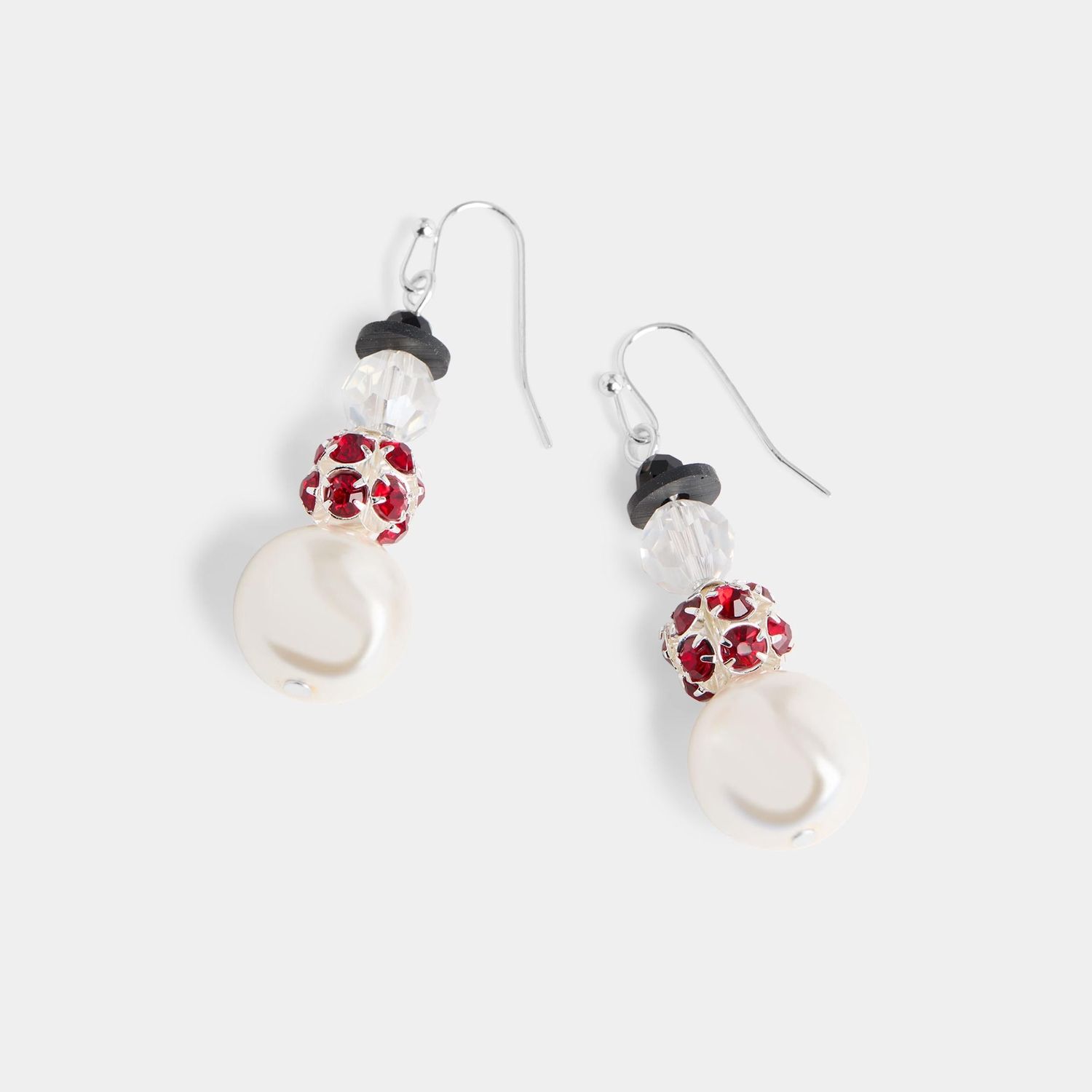 Whispers - Snowman Bead Drop Earrings - Silver