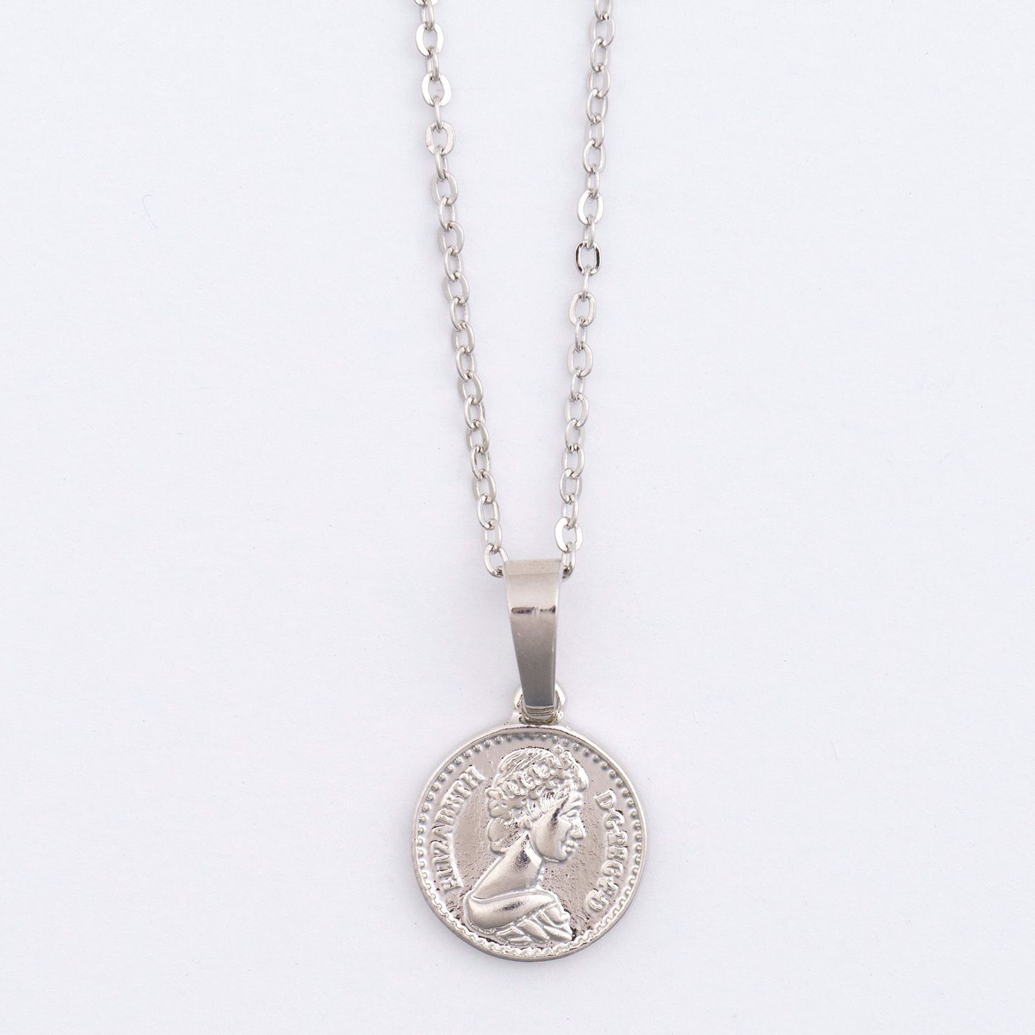 Dainty Silver Coin Charm Necklace - Silver - 16"