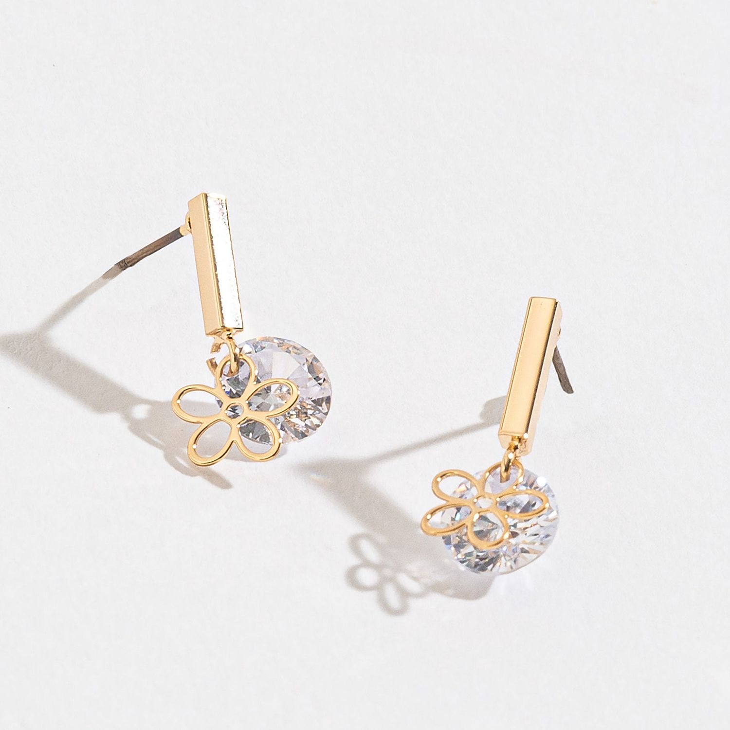 Dazzlers - Flower Post Drop Earrings - Gold