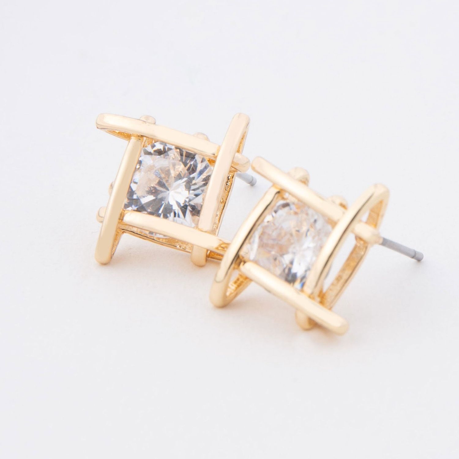 Dazzlers - Linked Square Cz Earrings - Gold