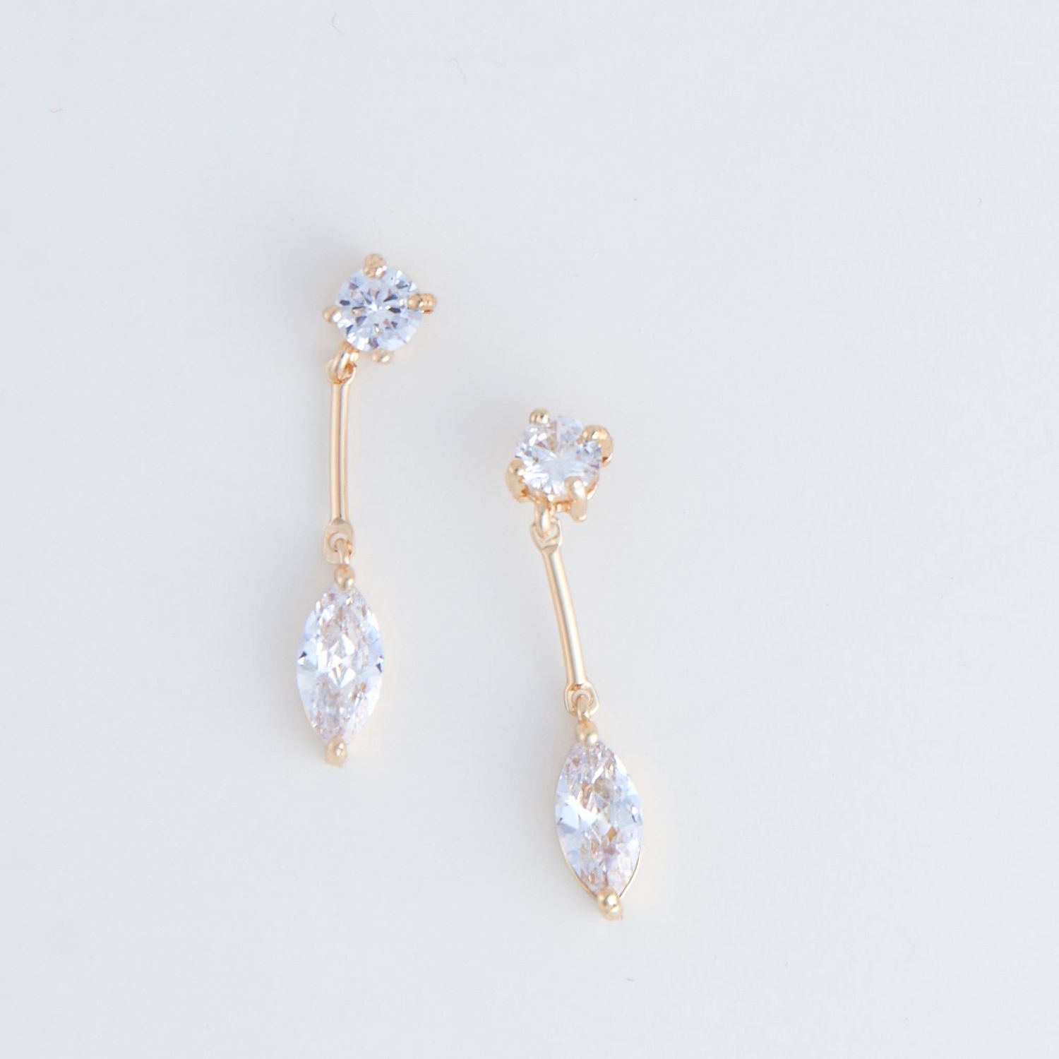 Dazzlers - Long Post Cz Dazzler Earrings - Gold