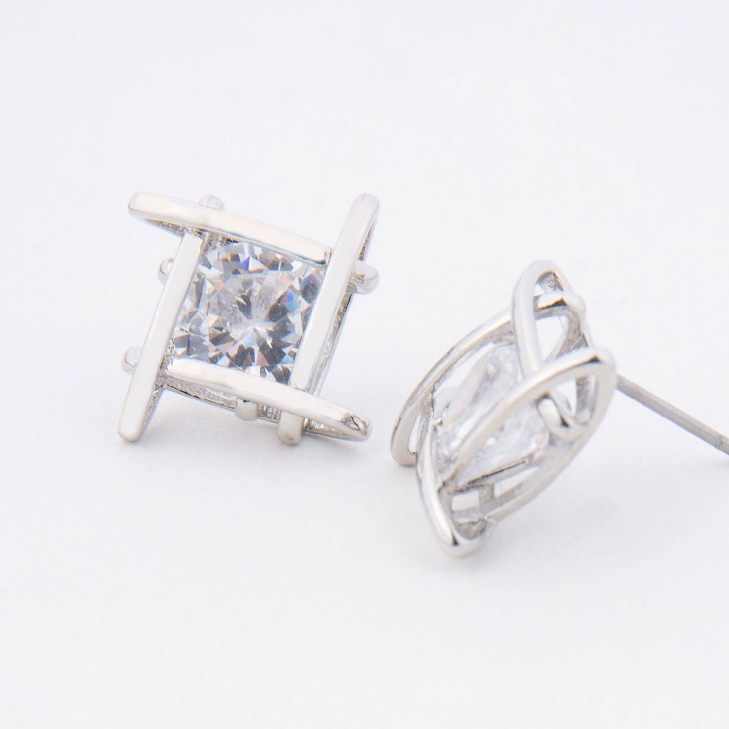 Dazzlers - Linked Square Cz Earrings - Silver