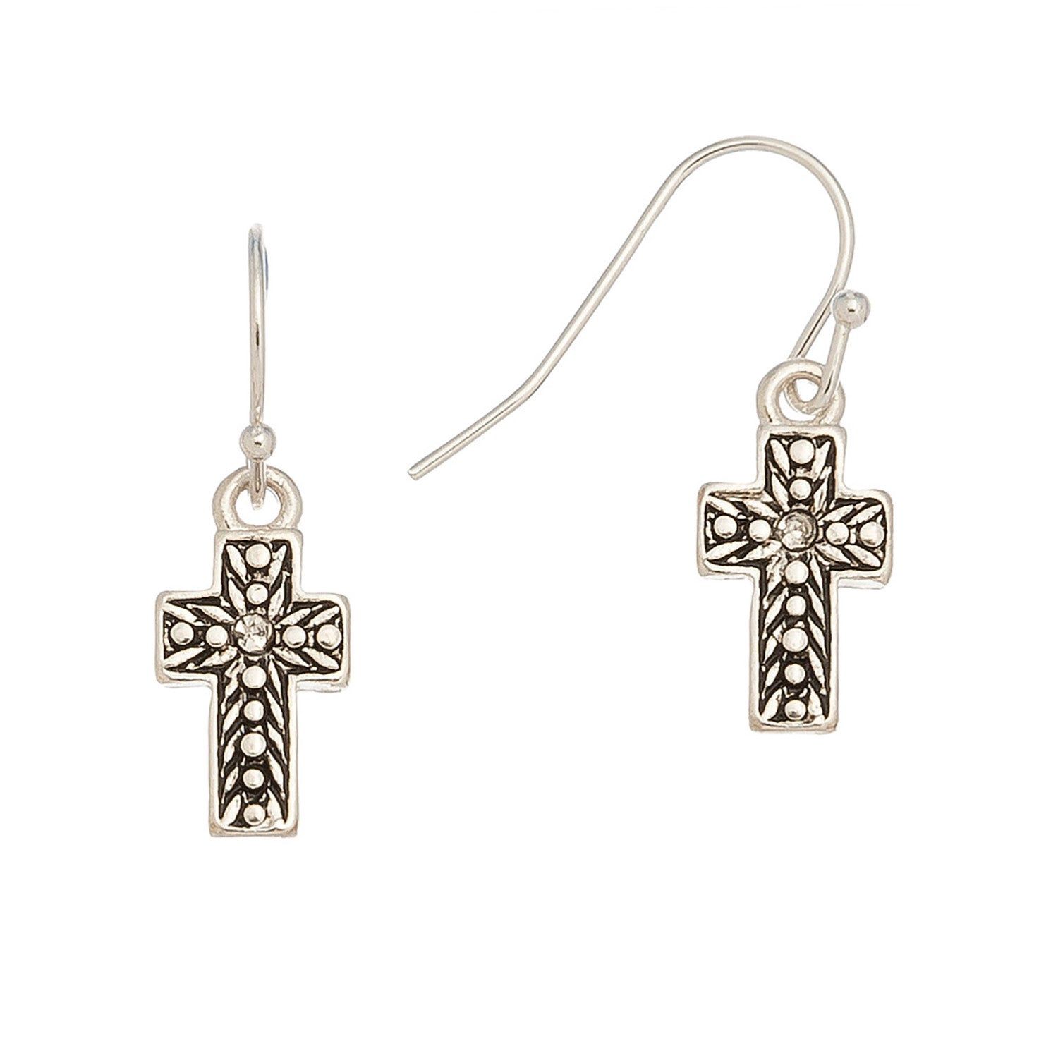 Ear Sense - Cross Drop Earrings - Silver