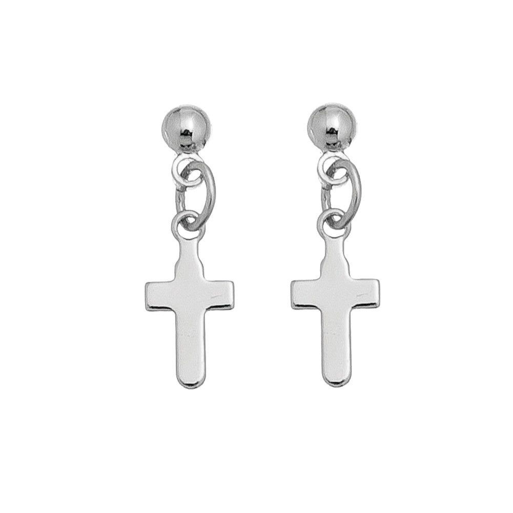 Ear Sense - Drop Cross Earrings - Silver - #83
