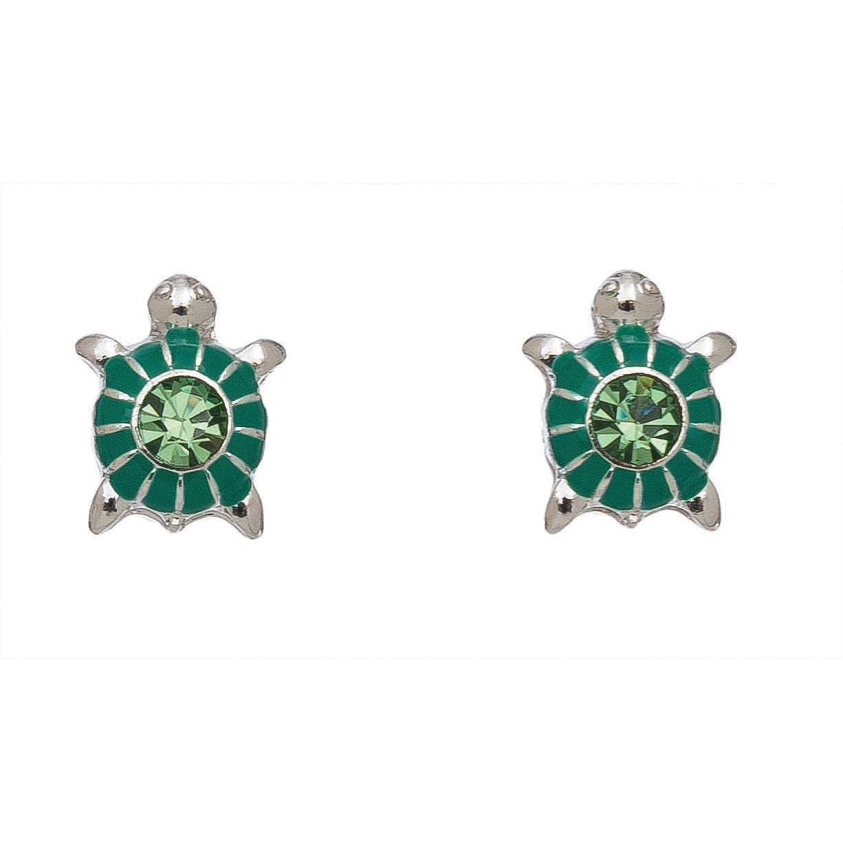 Ear Sense - Green Turtle Earrings - Silver