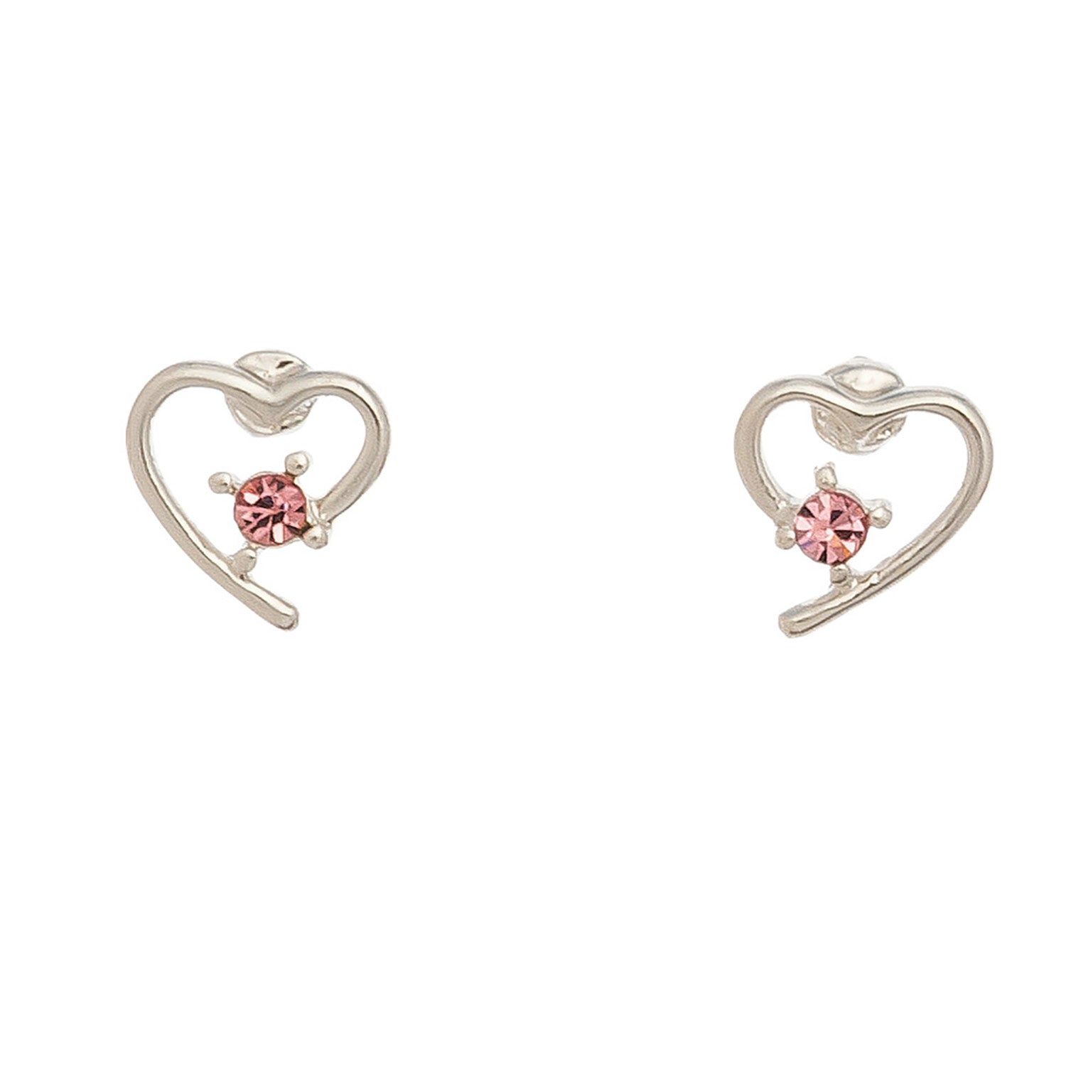 Ear Sense - Heart/Pink Stone Earrings - Silver