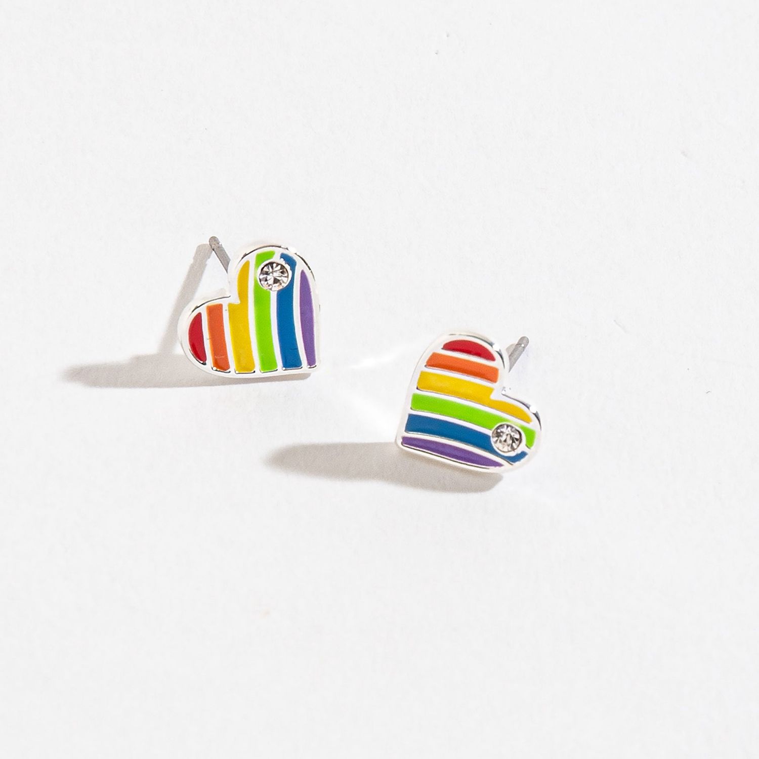 Ear Sense - Rainbow Heart Earrings - Silver