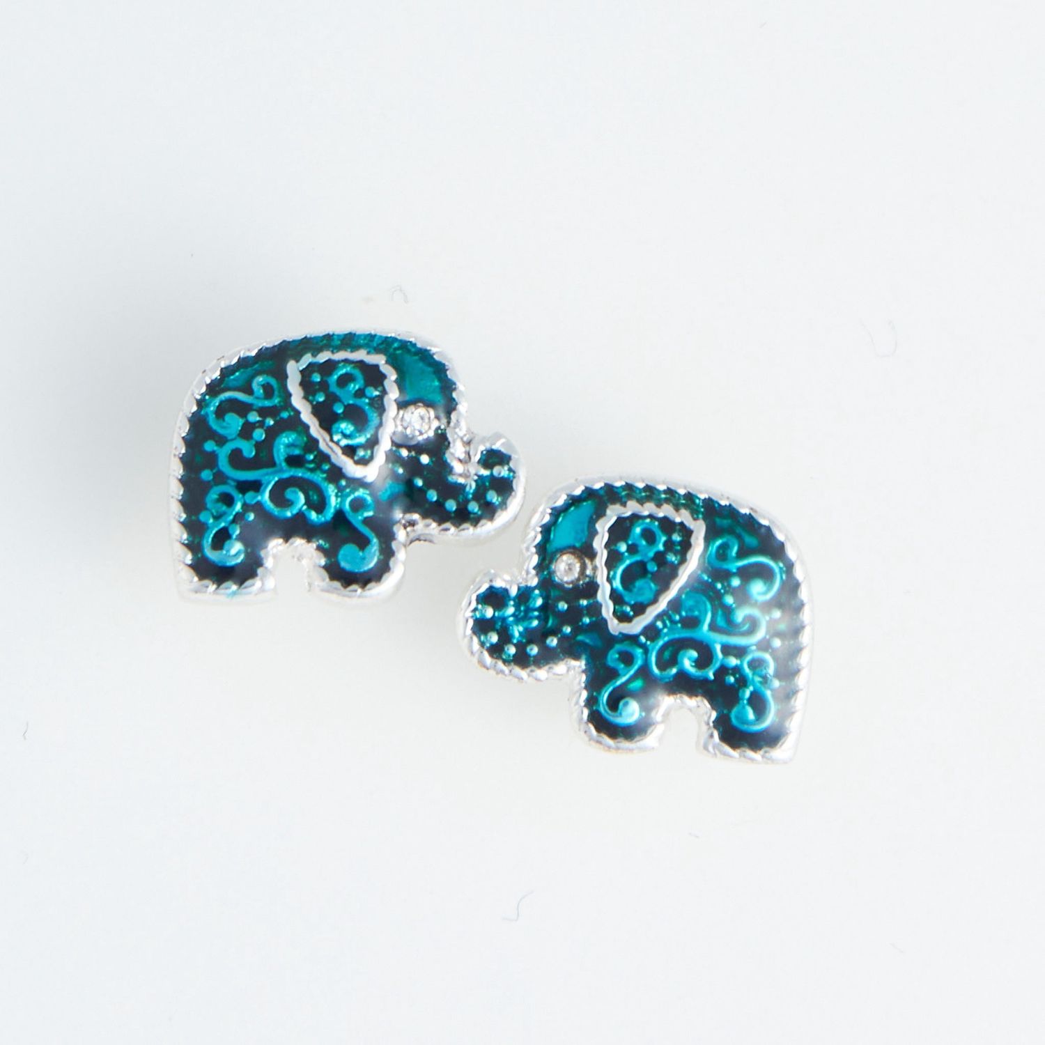 Ear Sense - Turq Elephant Earrings - Silver
