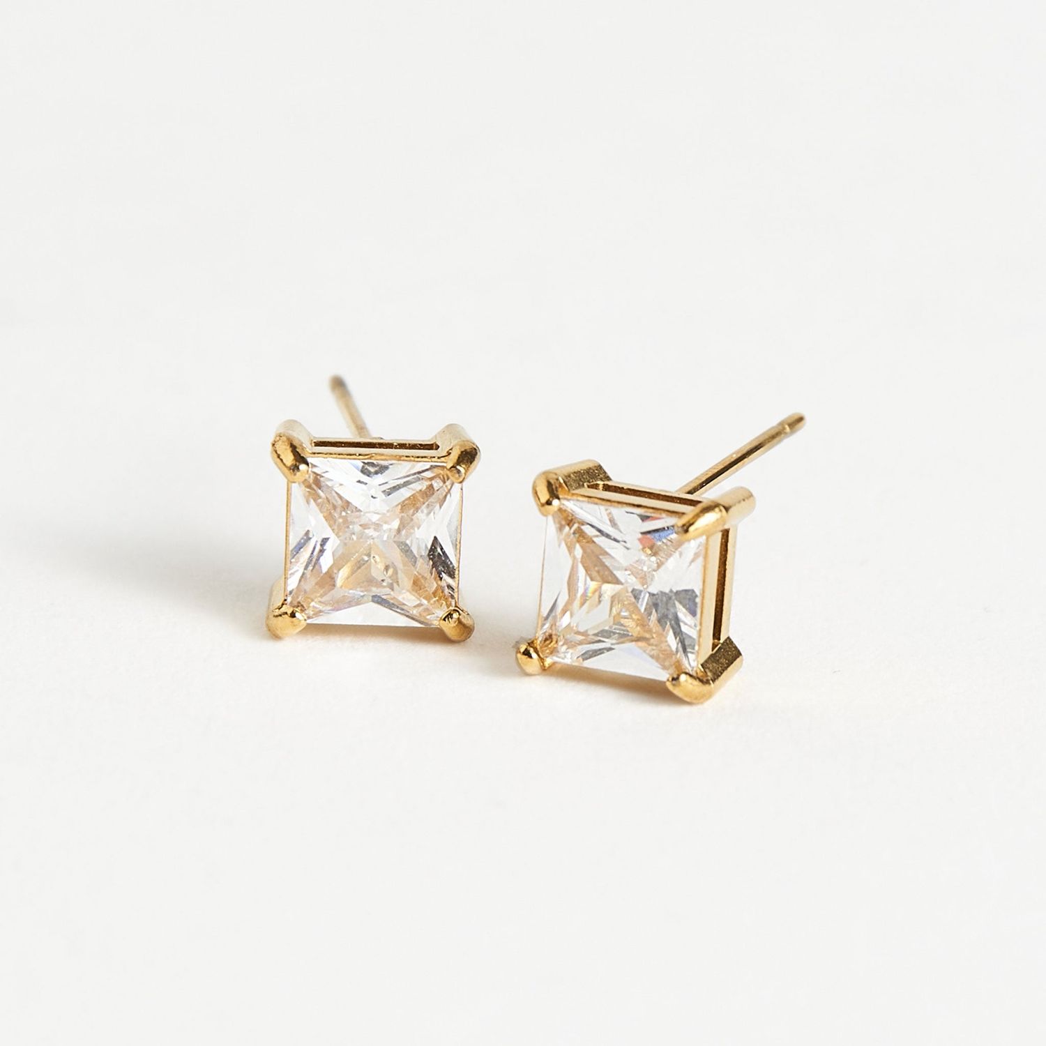 Narelle - 6Mm Square Cz Studs - 18K Gold Plating