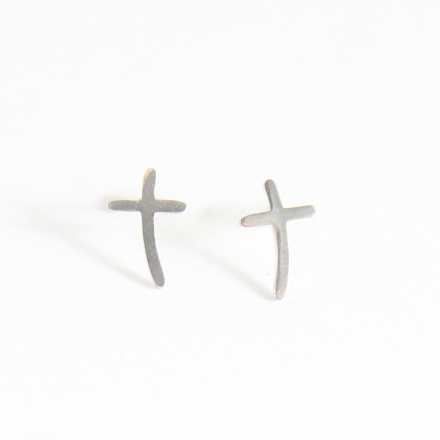 Narelle - Curved Cross Stud Earrings - Stainless Steel
