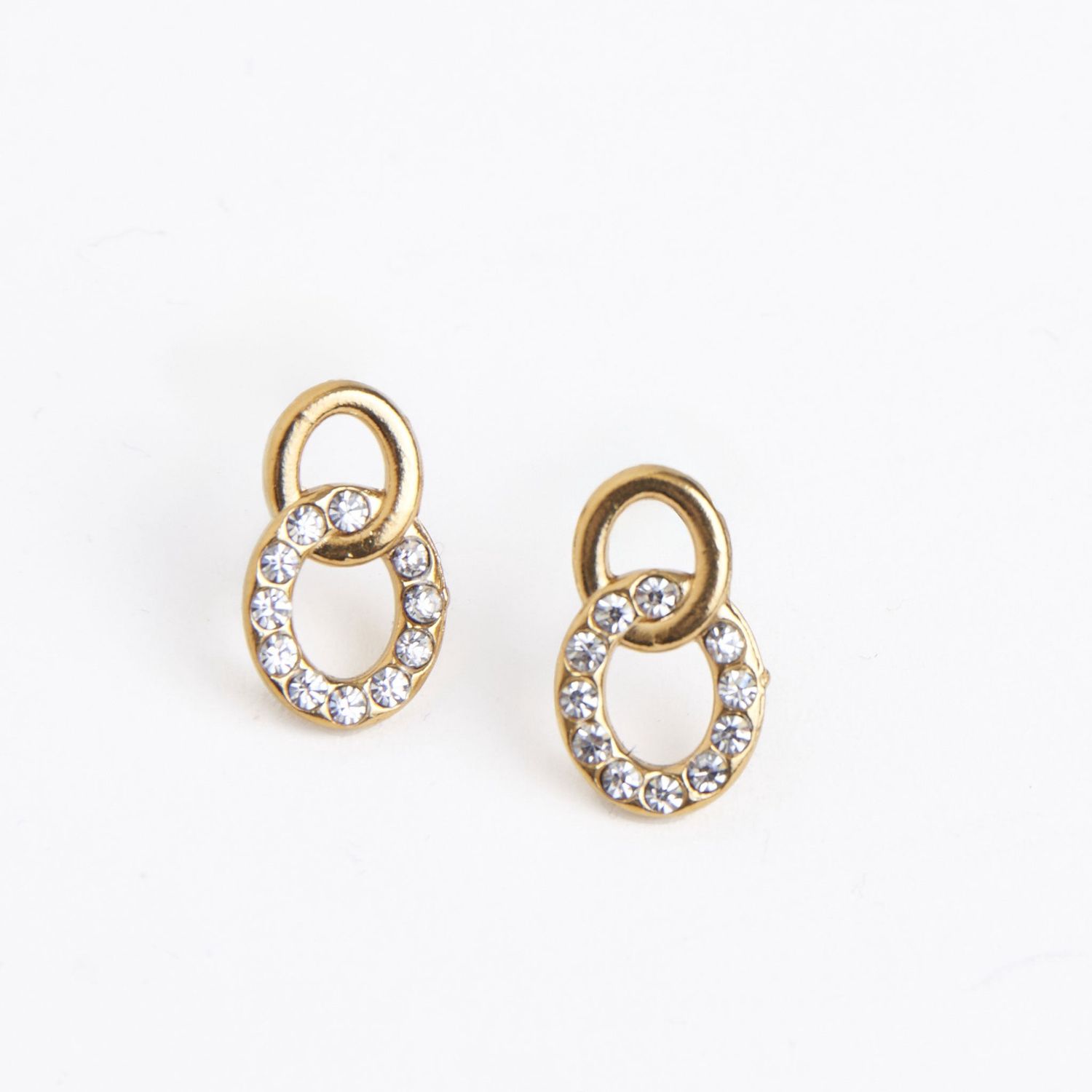 Narelle - Double Circle Link Stud Earrings - 18K Gold Plating