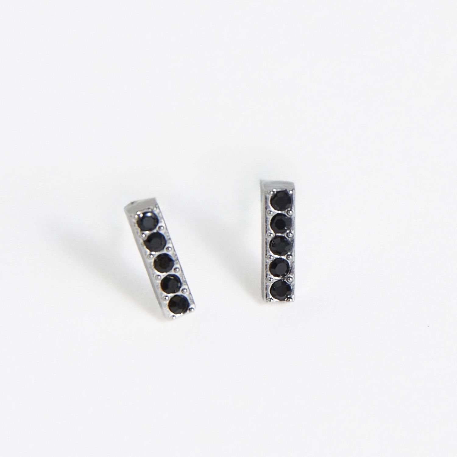 Narelle - Gem Bar Stud Earrings - Stainless Steel - Black Stone