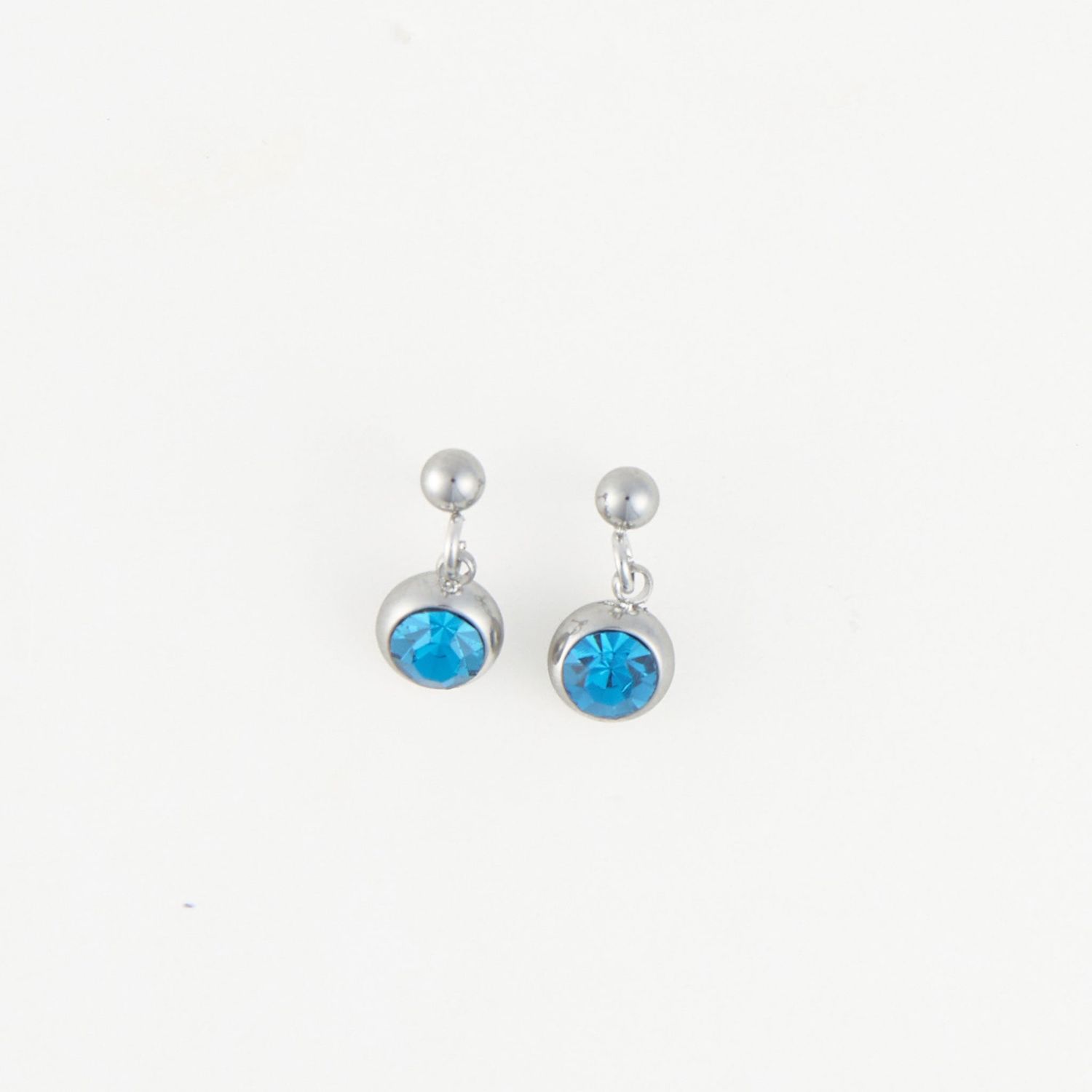 Narelle - Gem Dangle Stud Earrings - Stainless Steel - Aqua Marine