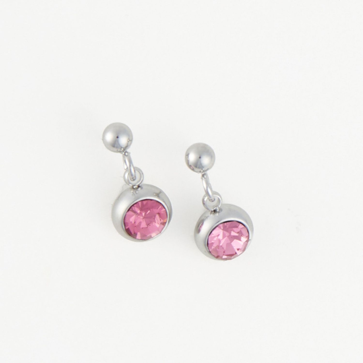Narelle - Gem Dangle Stud Earrings - Stainless Steel - Rose Pink