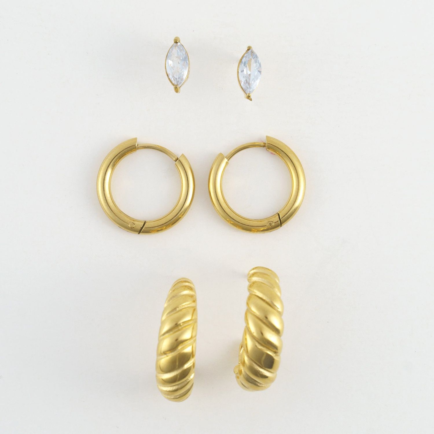 Narelle - Half Moon Hoop Trio Earrings Gold - 18K Gold Plating