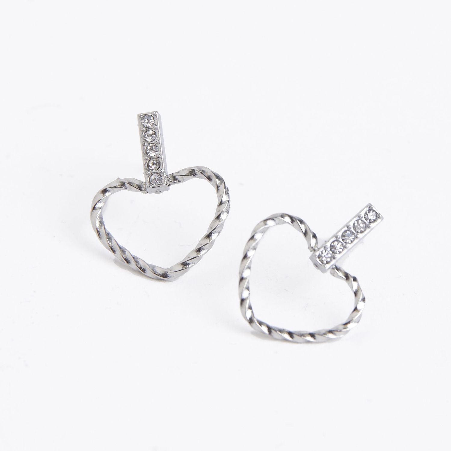 Narelle - Heart Outline Bar Stud Earrings - Stainless Steel