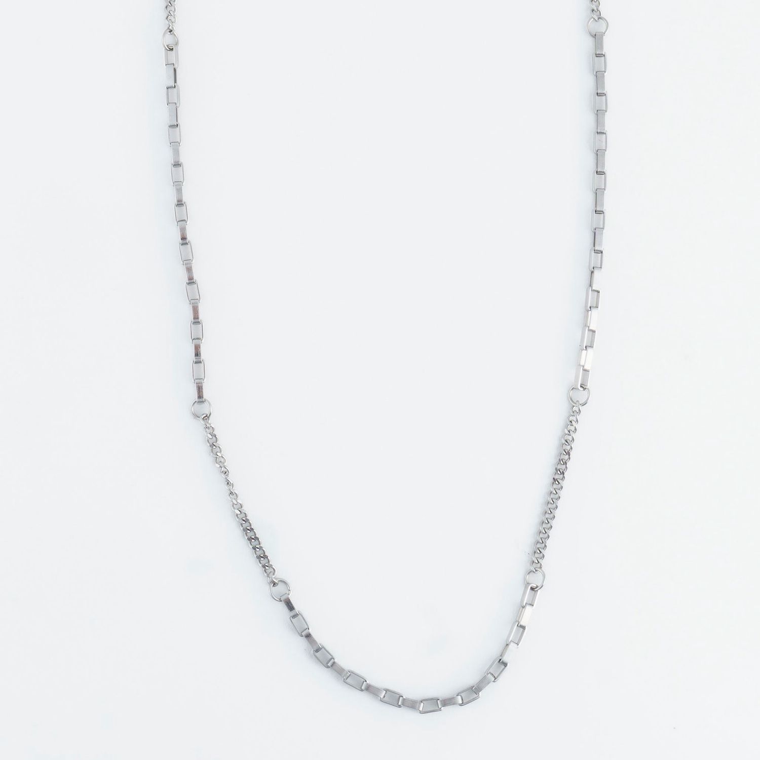 Narelle - Mix Paper Clip Chain Necklace Silver L: 18" - Stainless Steel