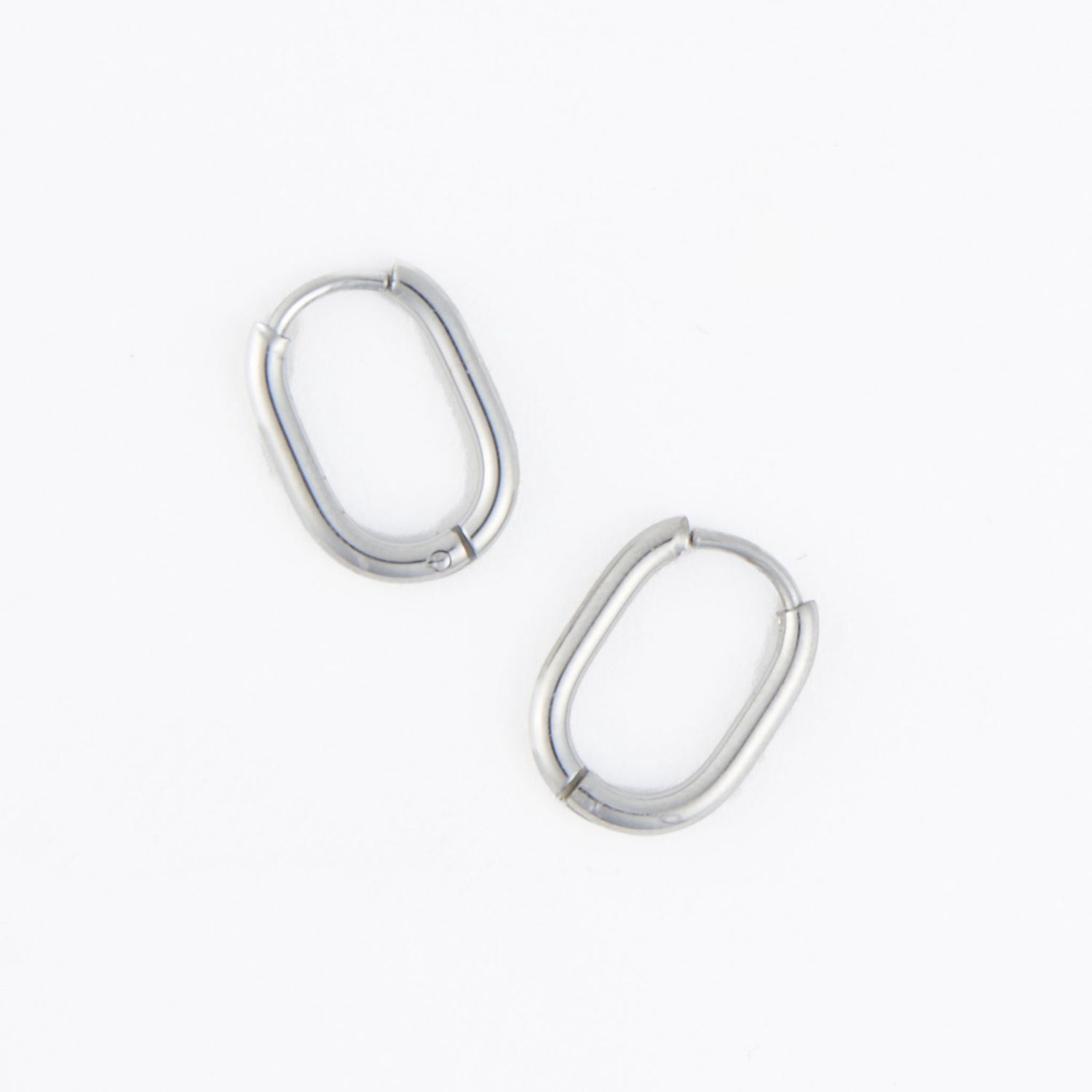 Narelle - Oval Huggie Hoop Earrings - Stainless Steel