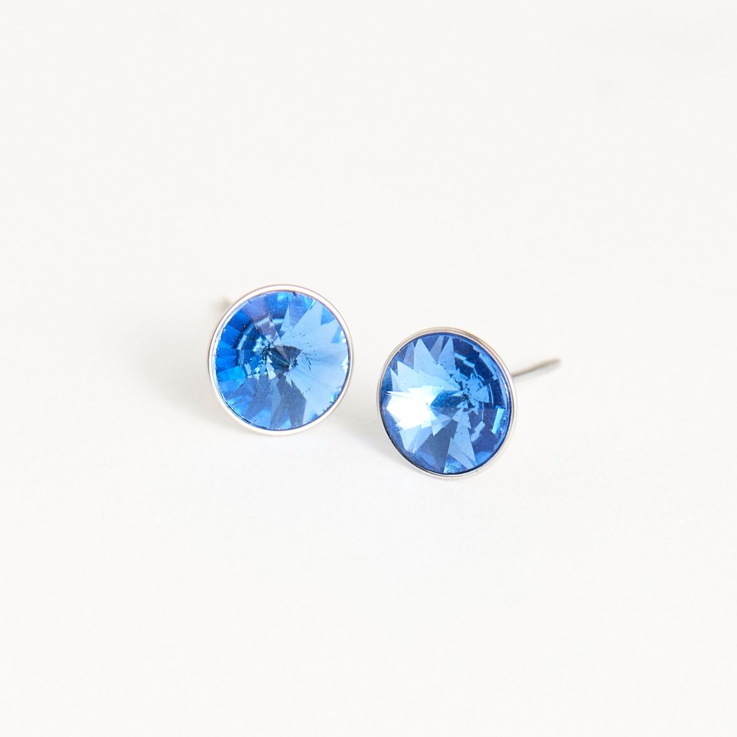 Narelle - Rivoli Crystal Stud Earrings - Stainless Steel - Blue Topaz