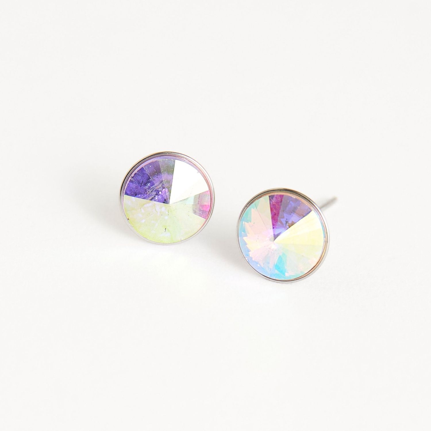 Narelle - Rivoli Crystal Stud Earrings - Stainless Steel - Aurora Borealis