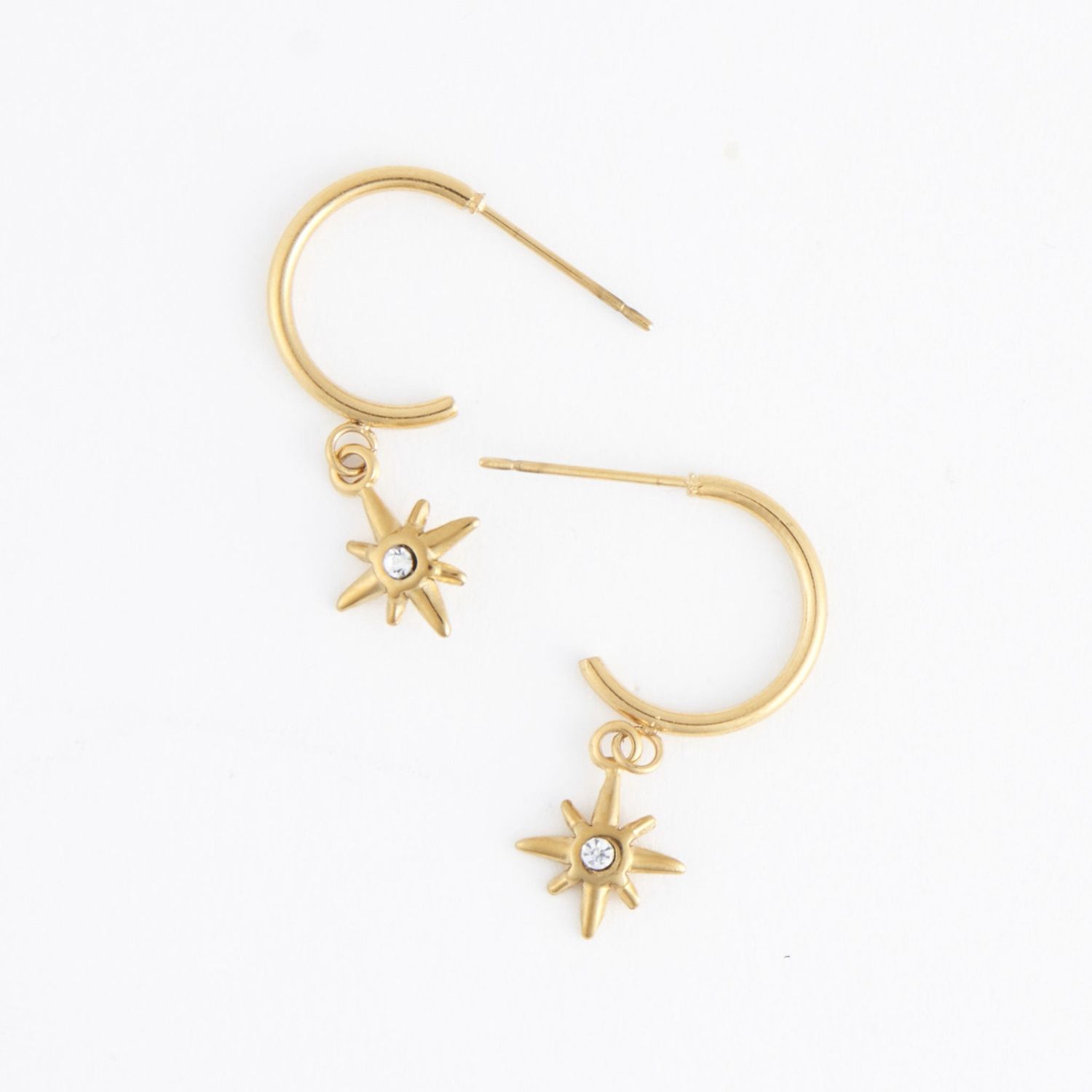Narelle - Starburst Charm C Hoop Earrings - 18K Gold Plating