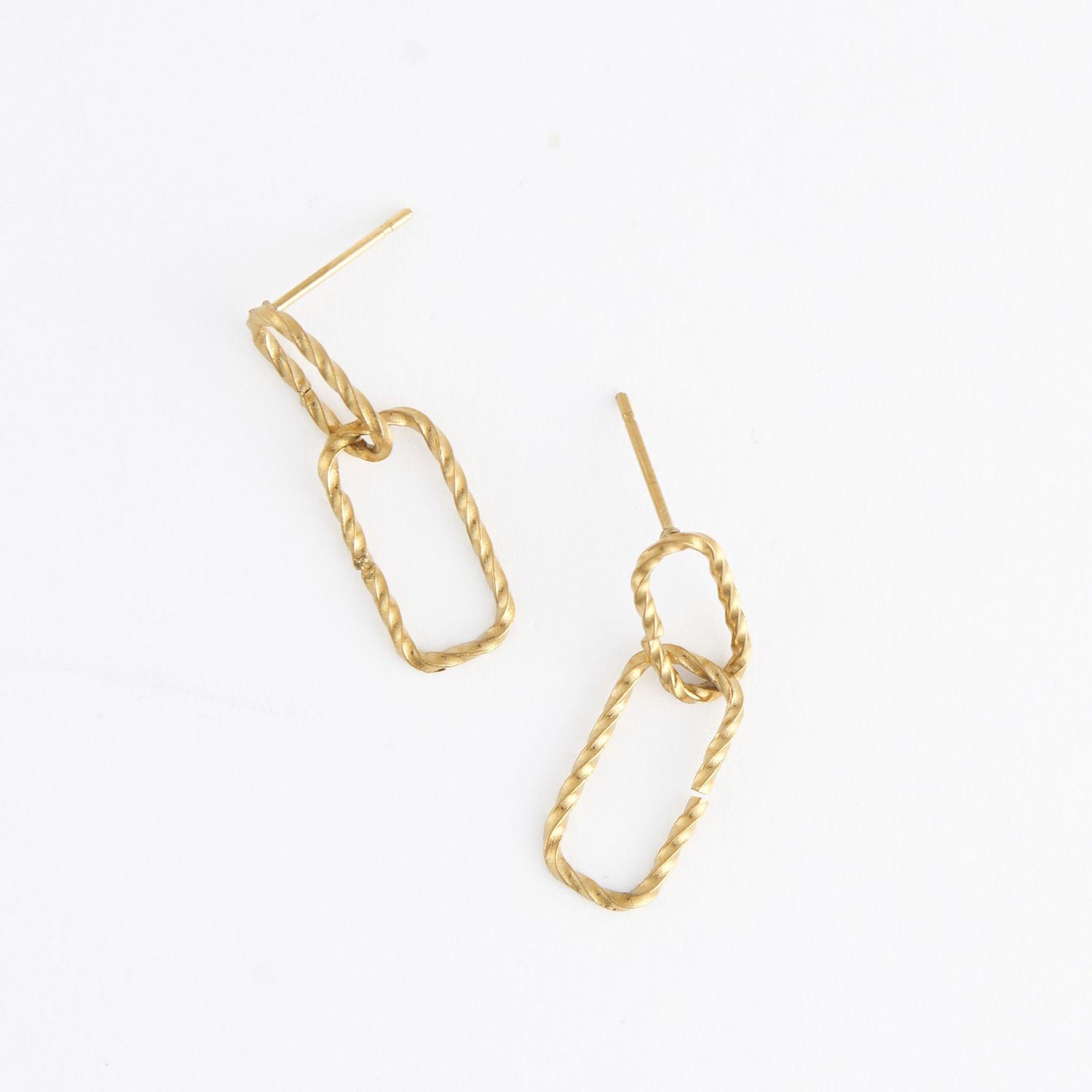 Narelle - Textured Oval Link Stud Earrings - 18K Gold Plating