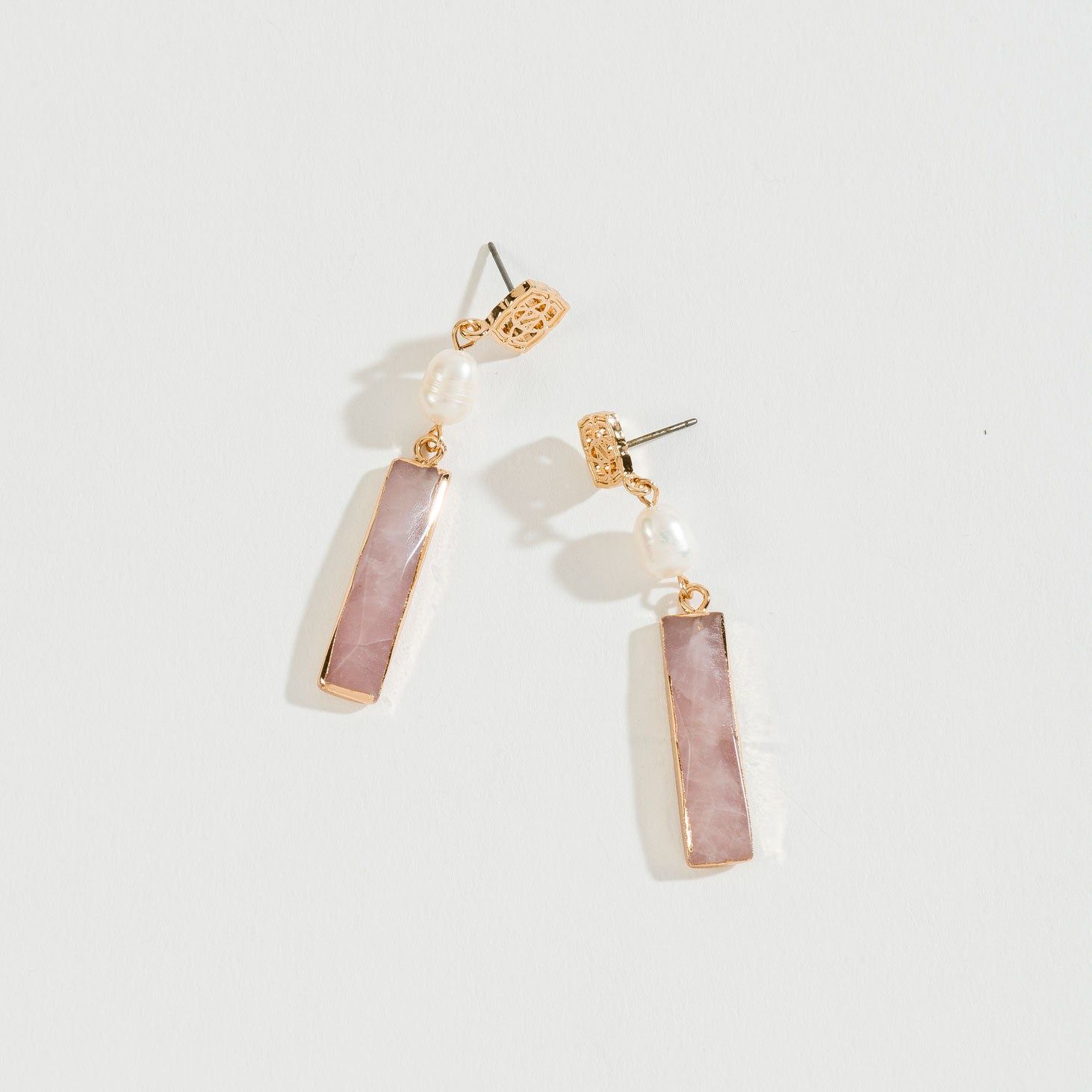 Pink Stone Pearl Gold - Earrings