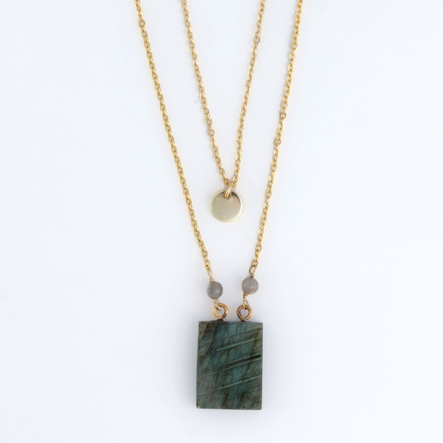 Shae 18K Gold Layered Stone Pendant Necklace - Shadow Green - 24"