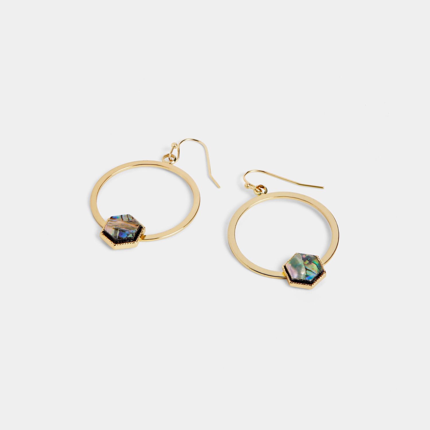 Whispers - Abalone Hexagon Hoop Earrings - Gold