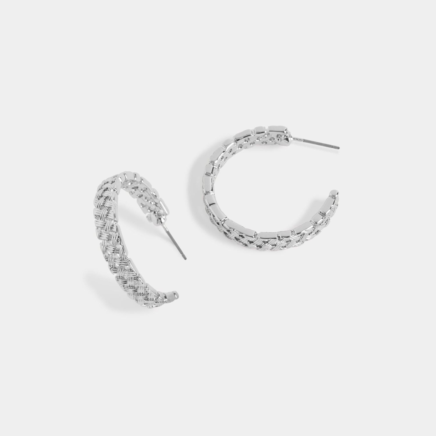 Whispers - Basket Weave Hoop Earrings - Silver