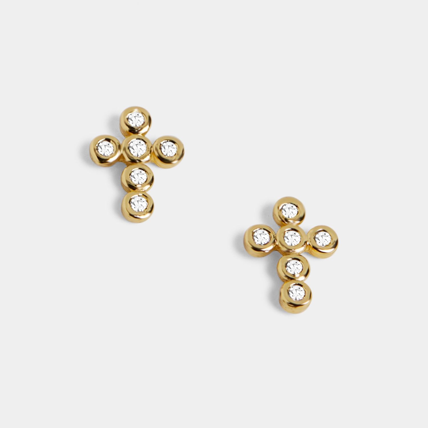Whispers - Bedazzled Cross Stud Earrings - Gold