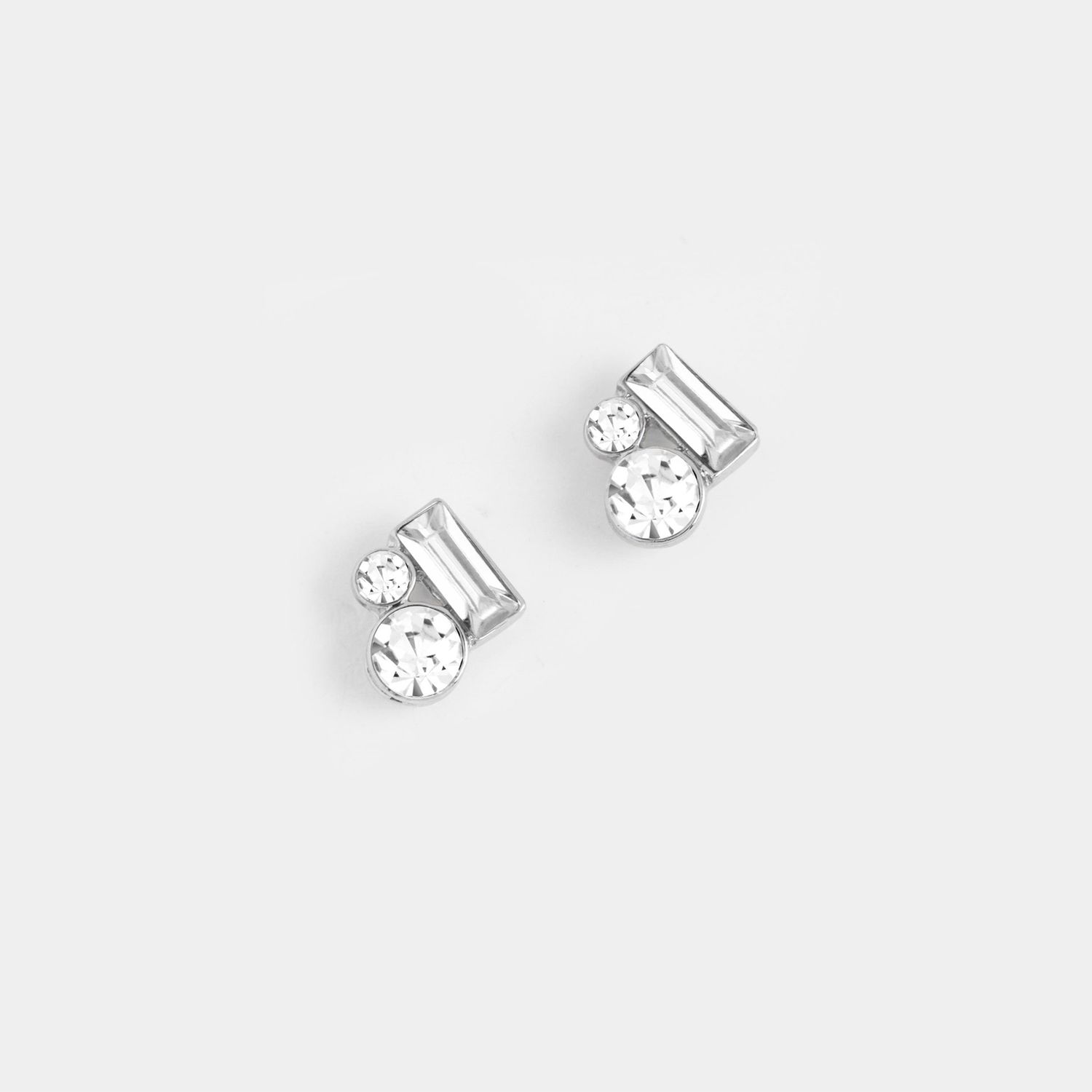 Whispers - Bejeweled Cluster Stud Earrings - Silver