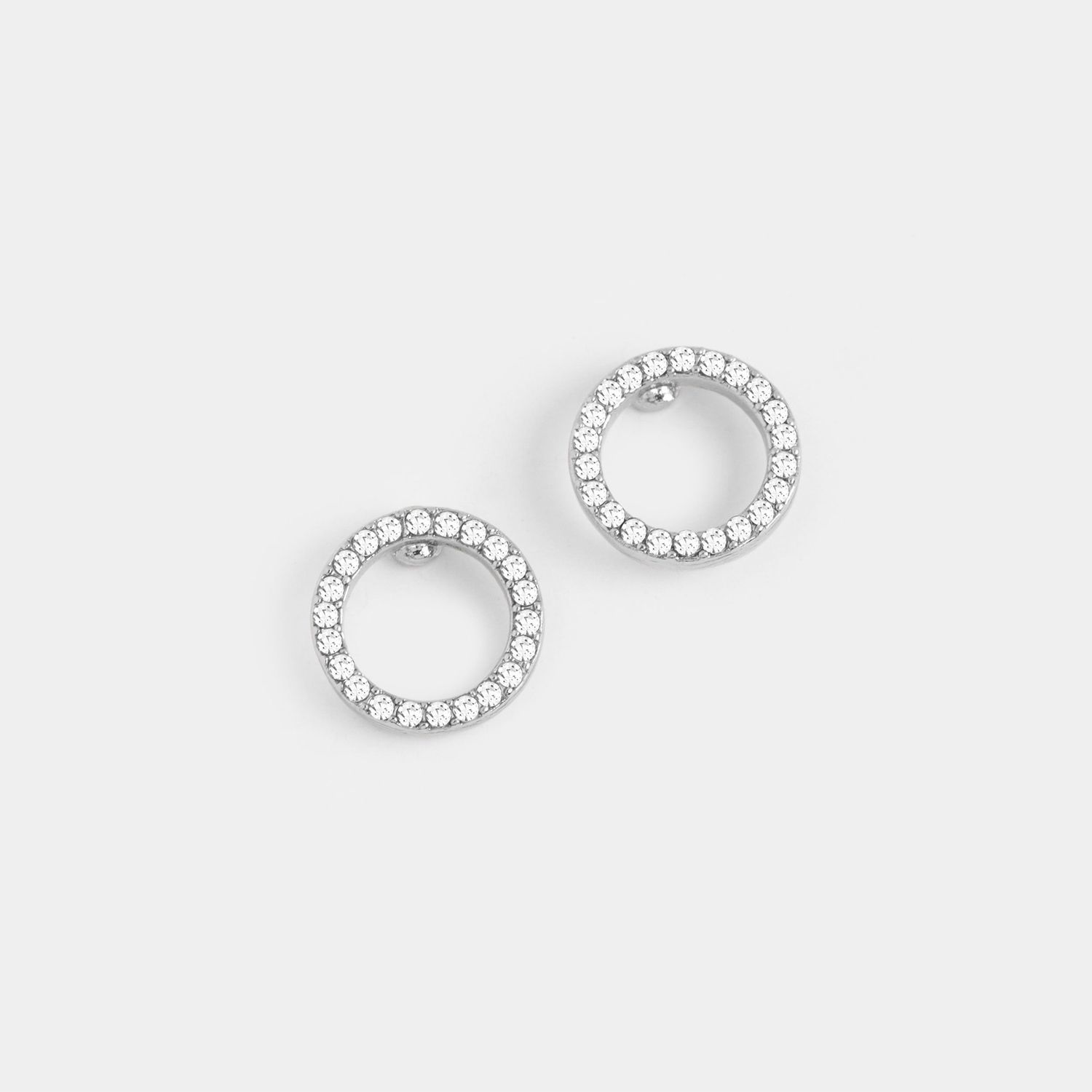 Whispers - Bejeweled Ring Stud Earrings - Silver
