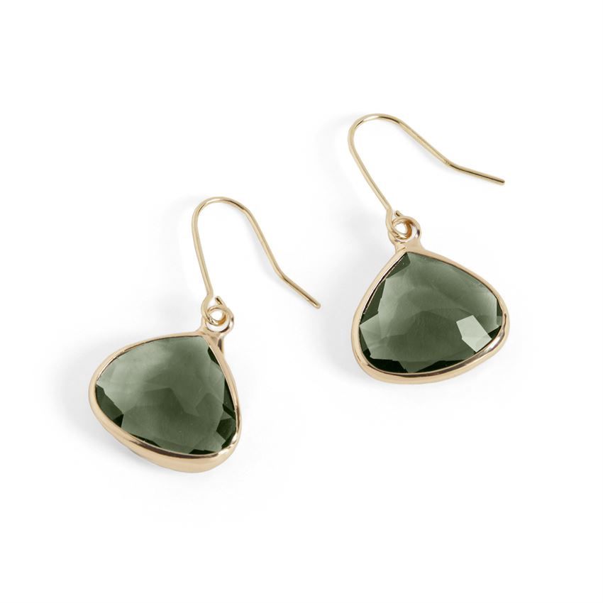 Whispers - Dew Drop Earrings - Olive/Gold