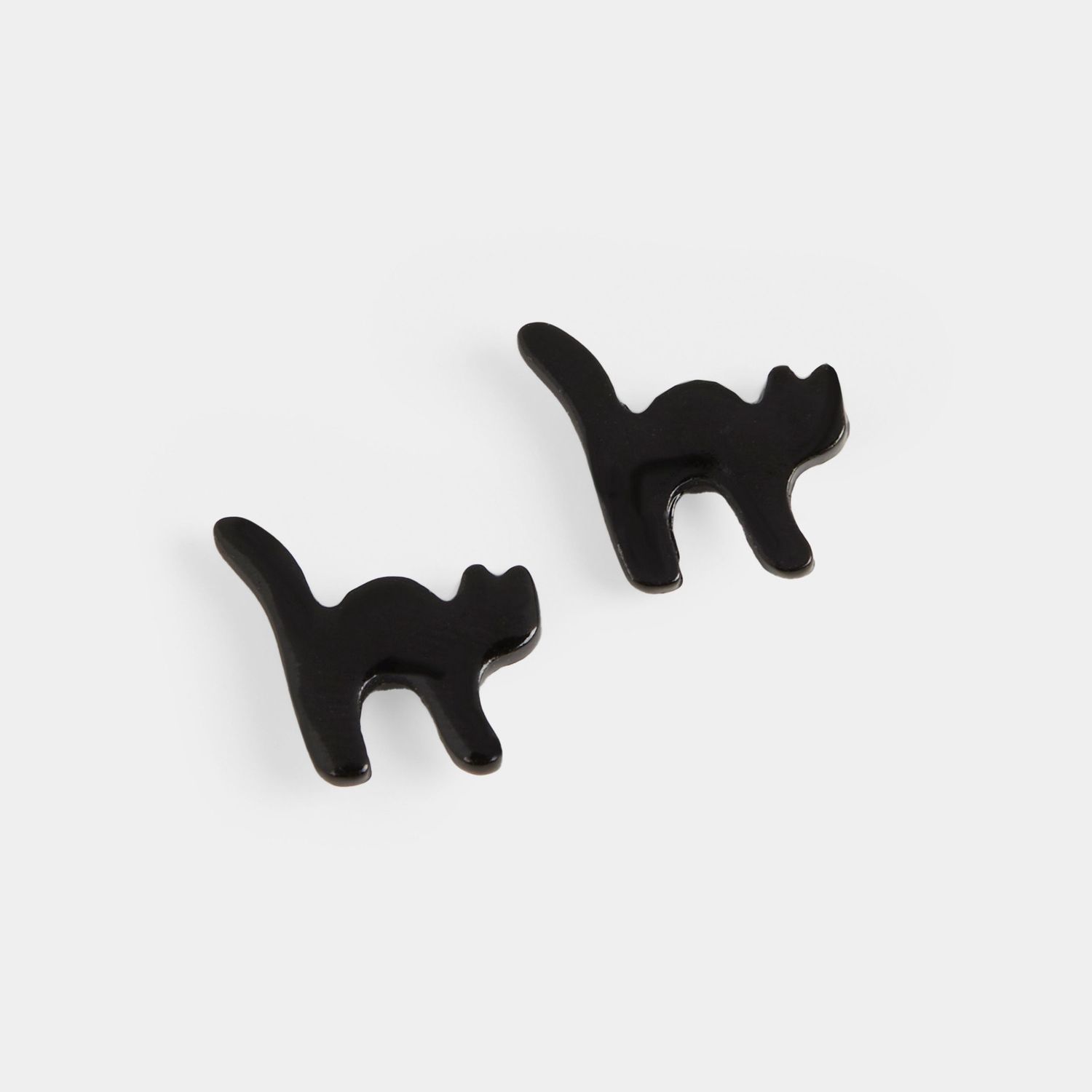 Whispers - Spooked Black Cat Stud Earrings - Black