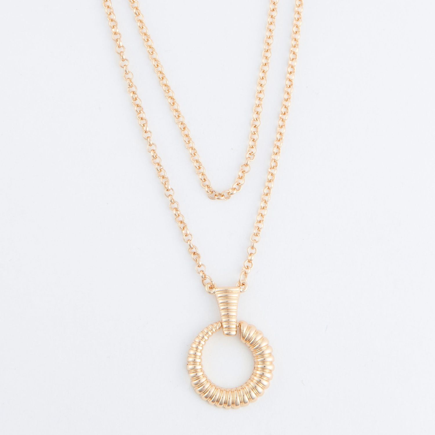 Carli Multi Row Ring Pendant Necklace - 18" - Gold