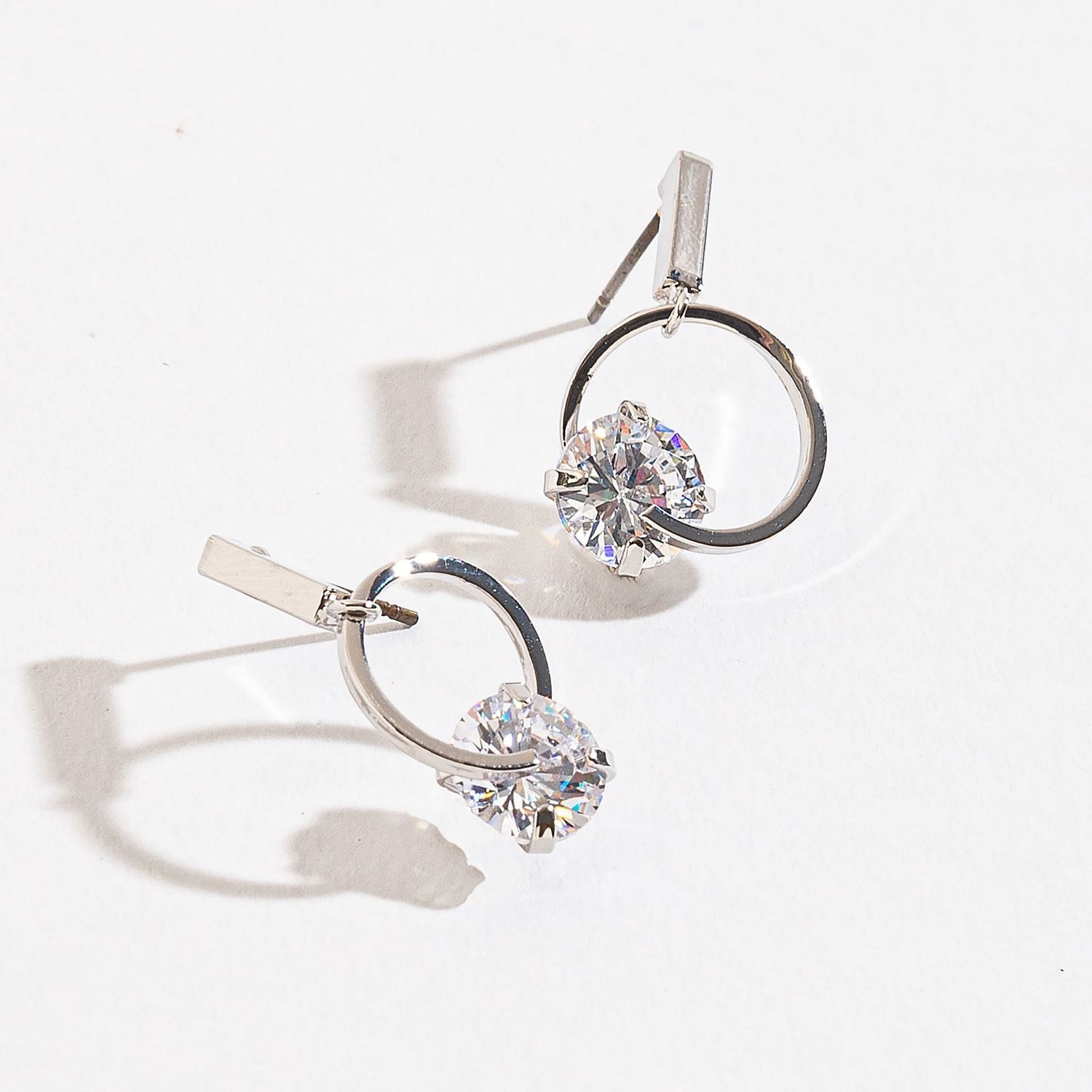 Dazzlers - Circle Post Drop Earrings - Silver