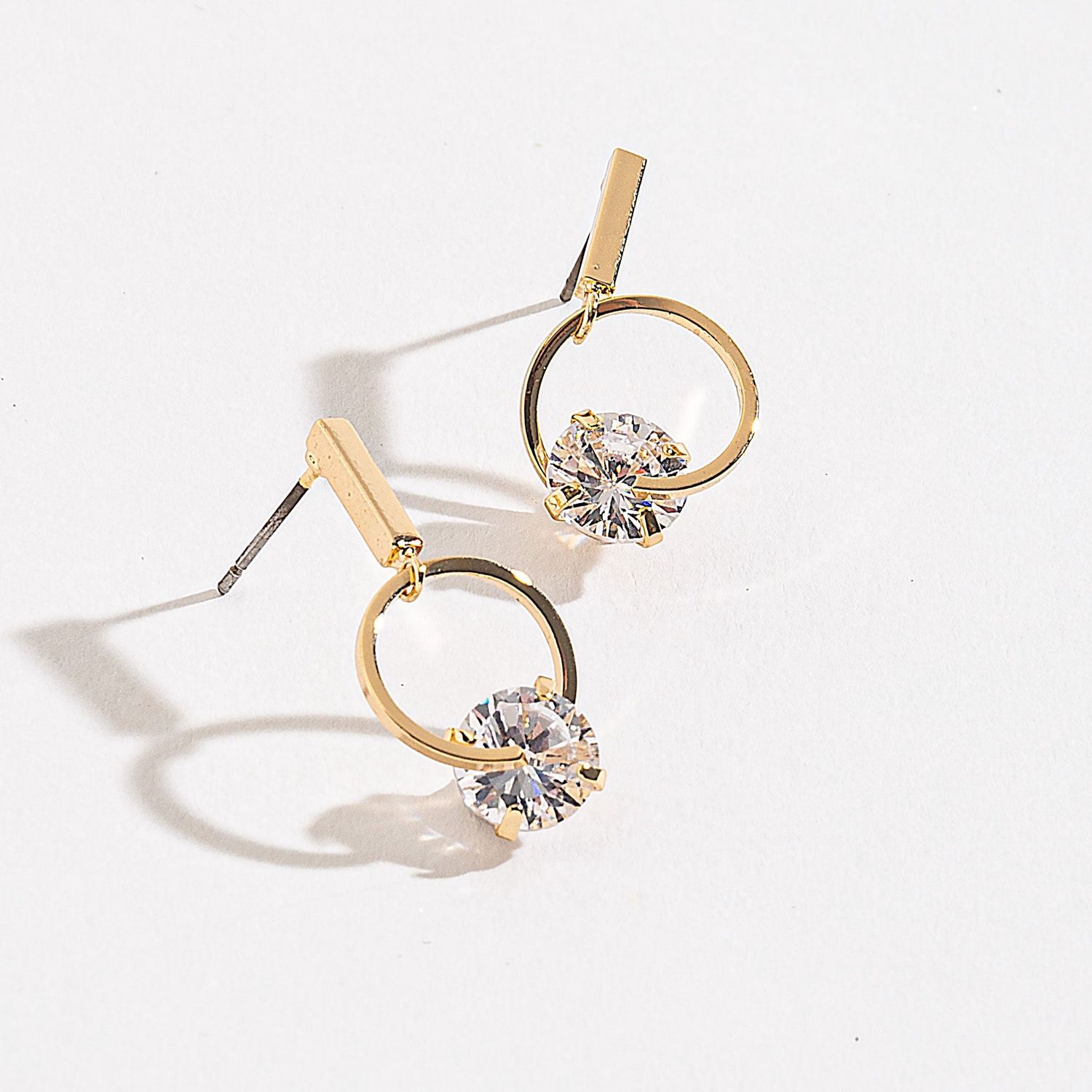 Dazzlers - Circle Post Drop Earrings - Gold