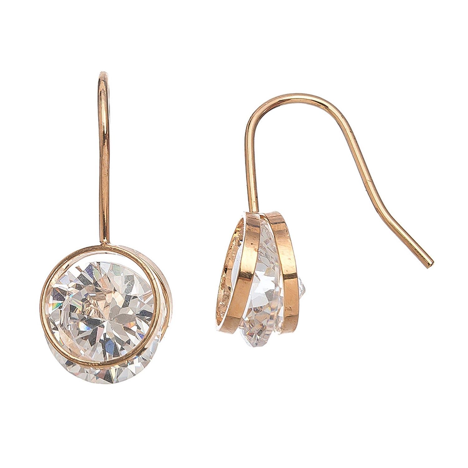 Dazzlers - Cz Round Dangle Earrings - Gold