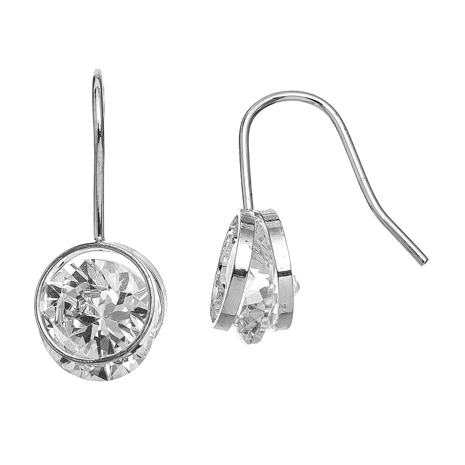 Dazzlers - Cz Round Dangle Earrings - Silver