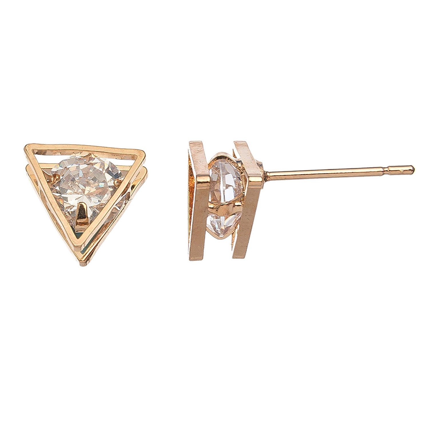 Dazzlers - Cz Triangle Stud Earrings - Gold