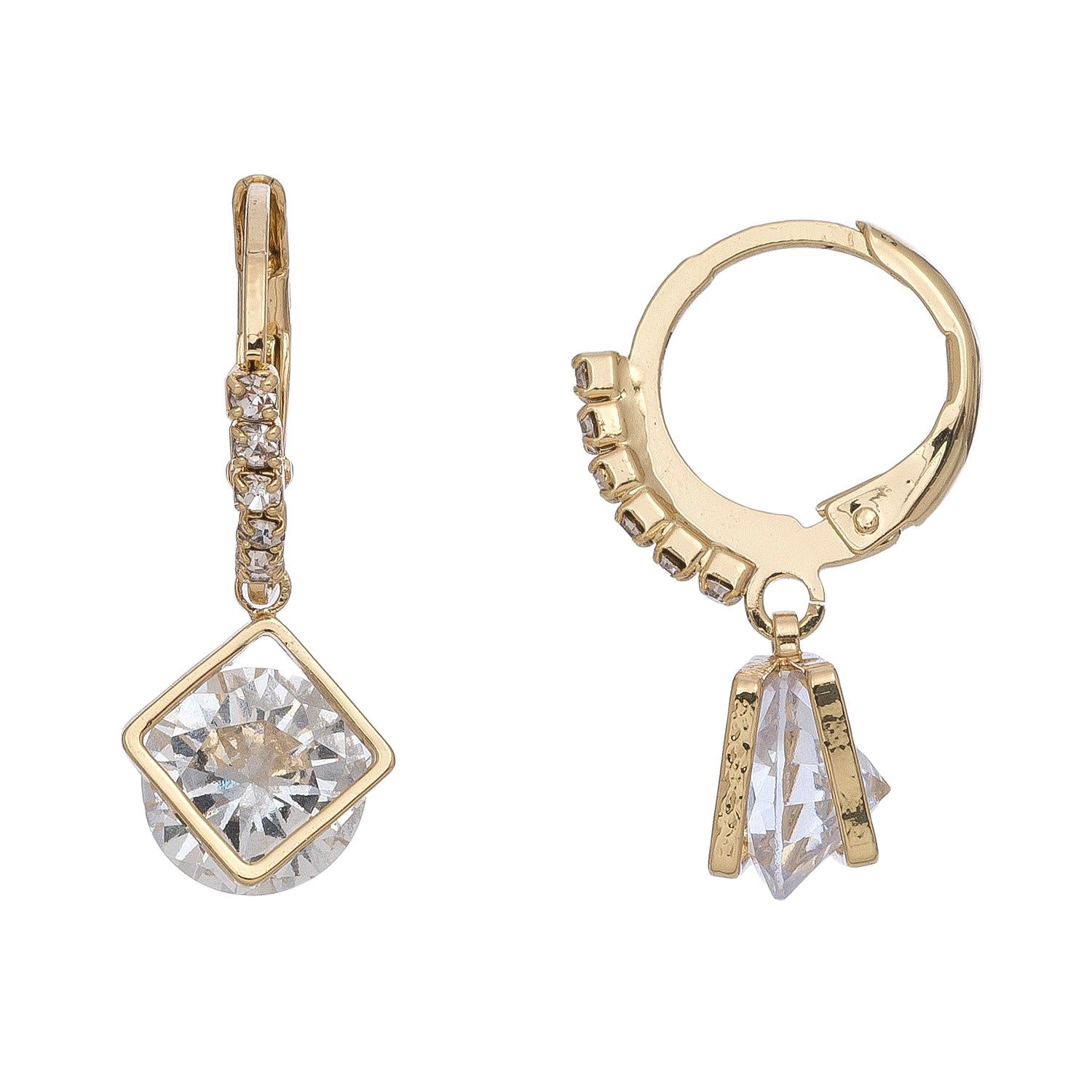 Dazzlers - Diamond Cz Hoop Earrings - Gold