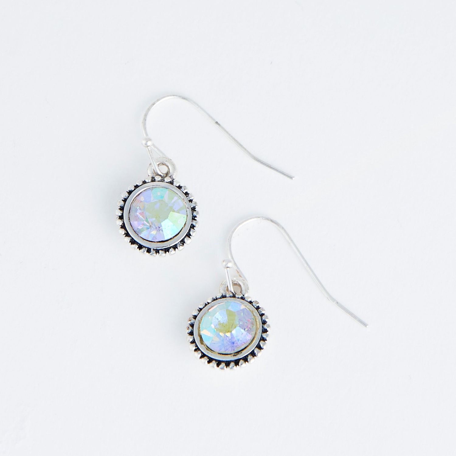 Ear Sense - Antq Aurora Borelis Cry Dop Earrings - Silver