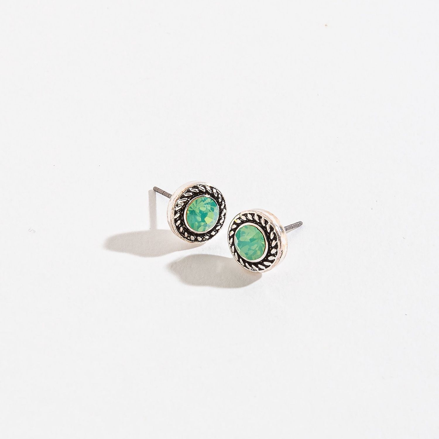 Ear Sense - Green Stone Earrings - Silver