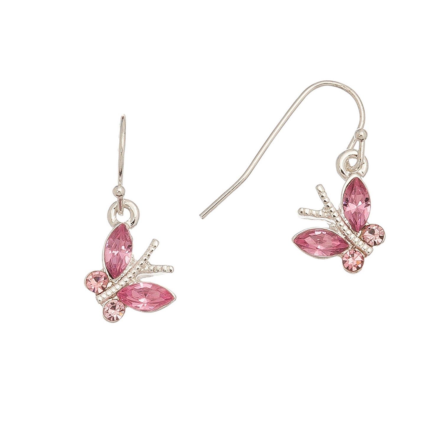 Ear Sense - Pink Stone Butterfly Earrings - Silver