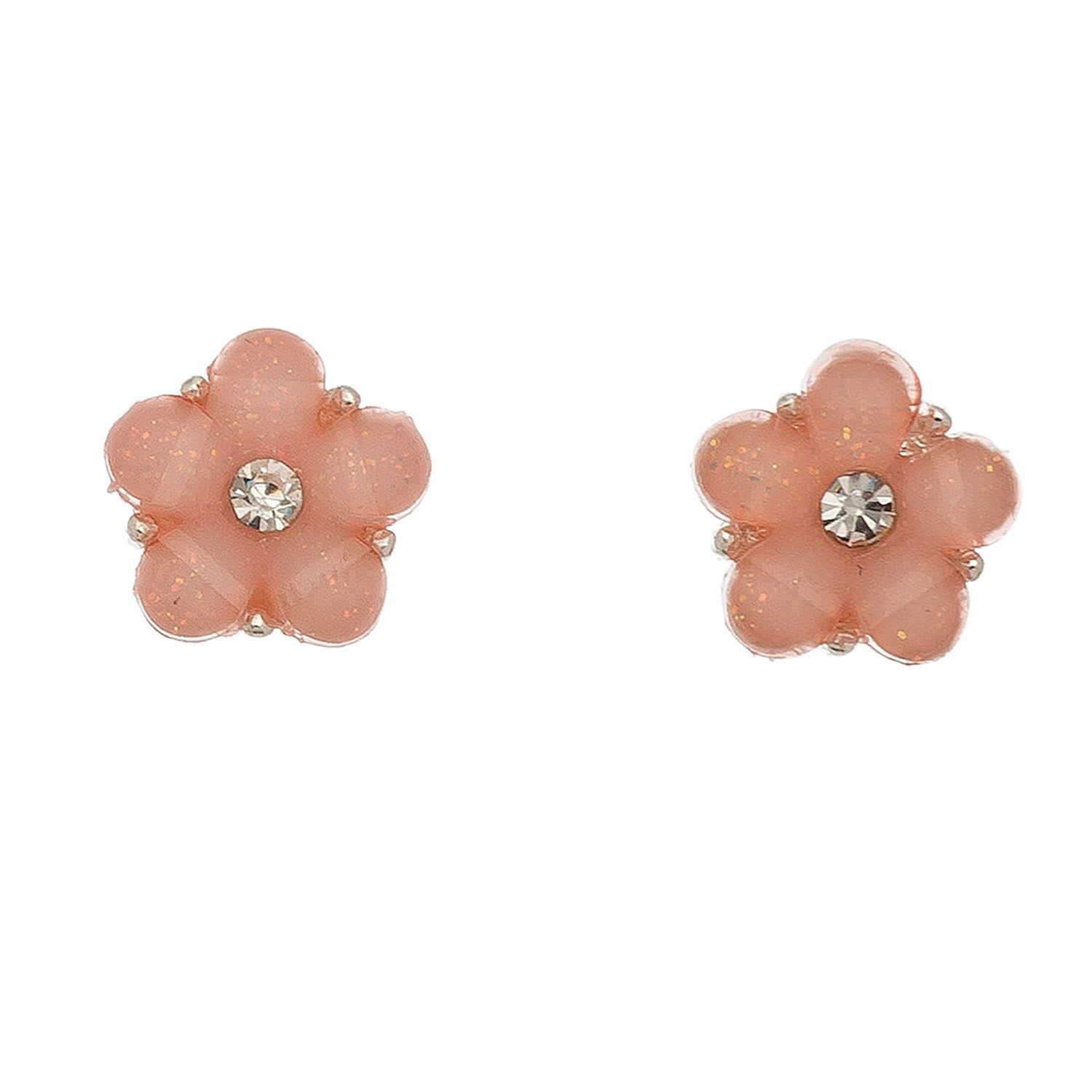 Ear Sense - Pink Stone Flower Earrings - Silver